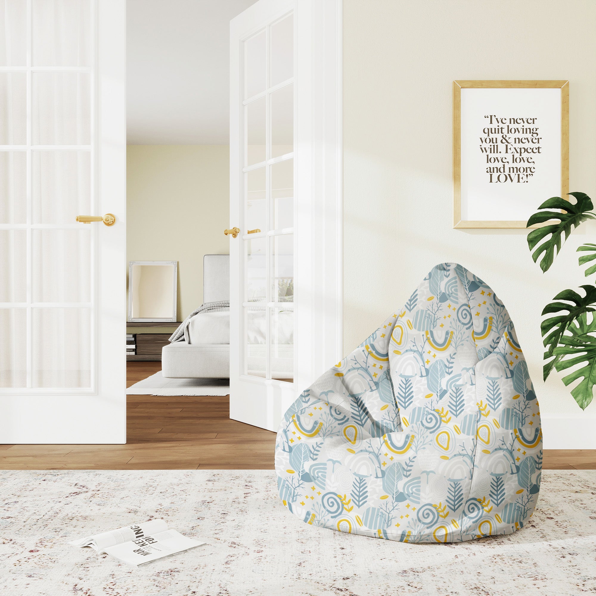 Pearshape Pouf Grey Floral Pattern-M-Velvet