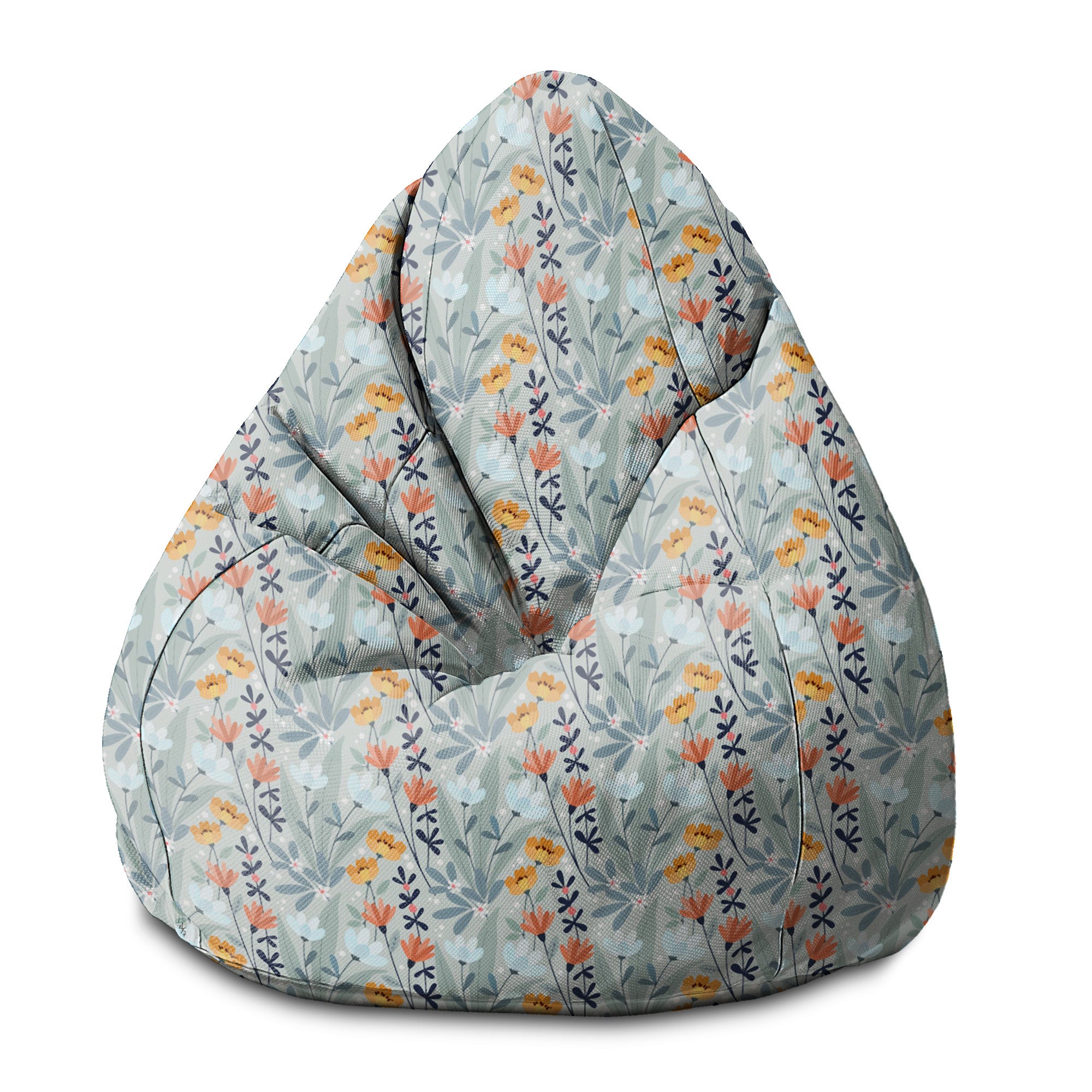 Puf Pearshape Handdrawn Flowers-S-Oxford