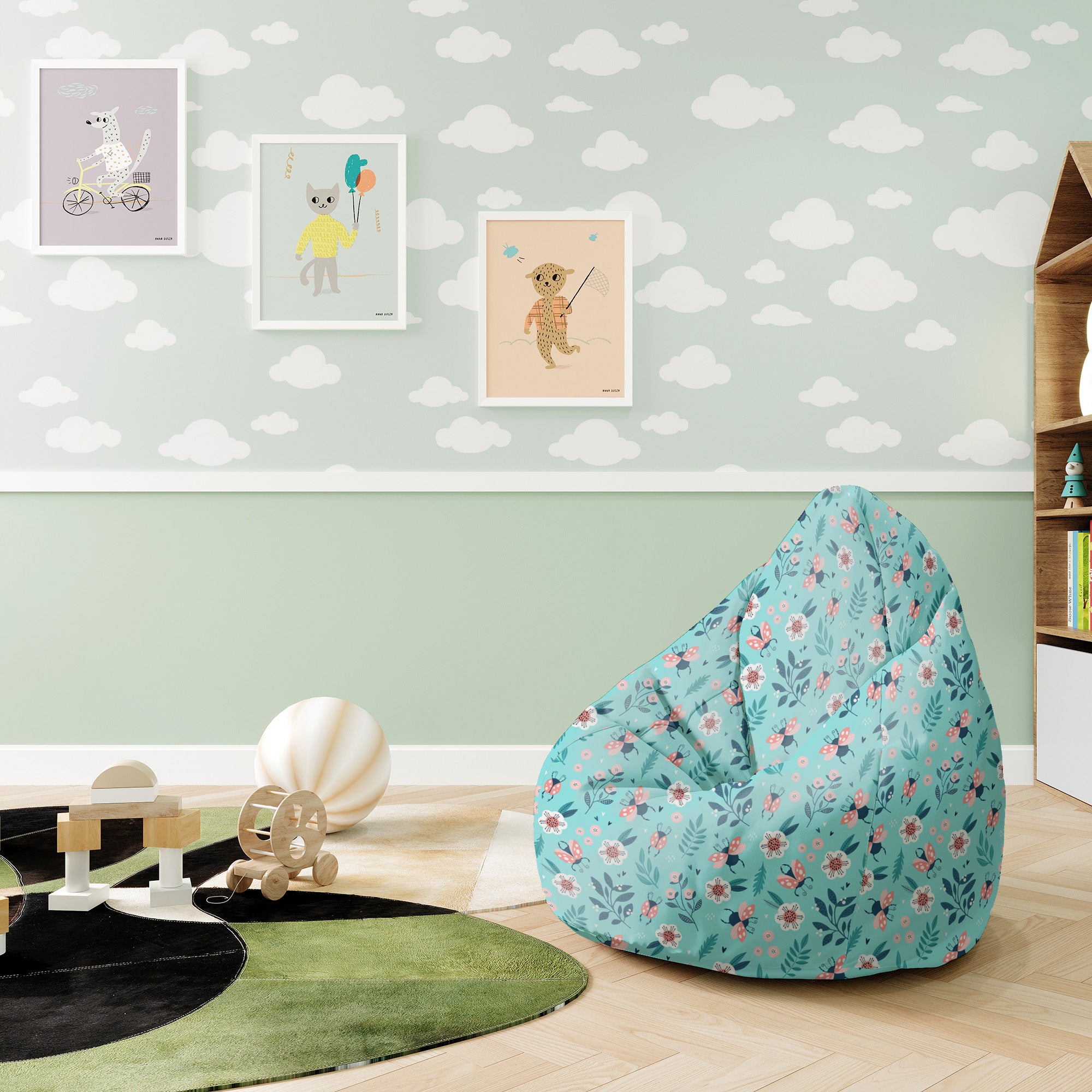 Sedací vak Pearshape Lienky a kvety-S-Velvet