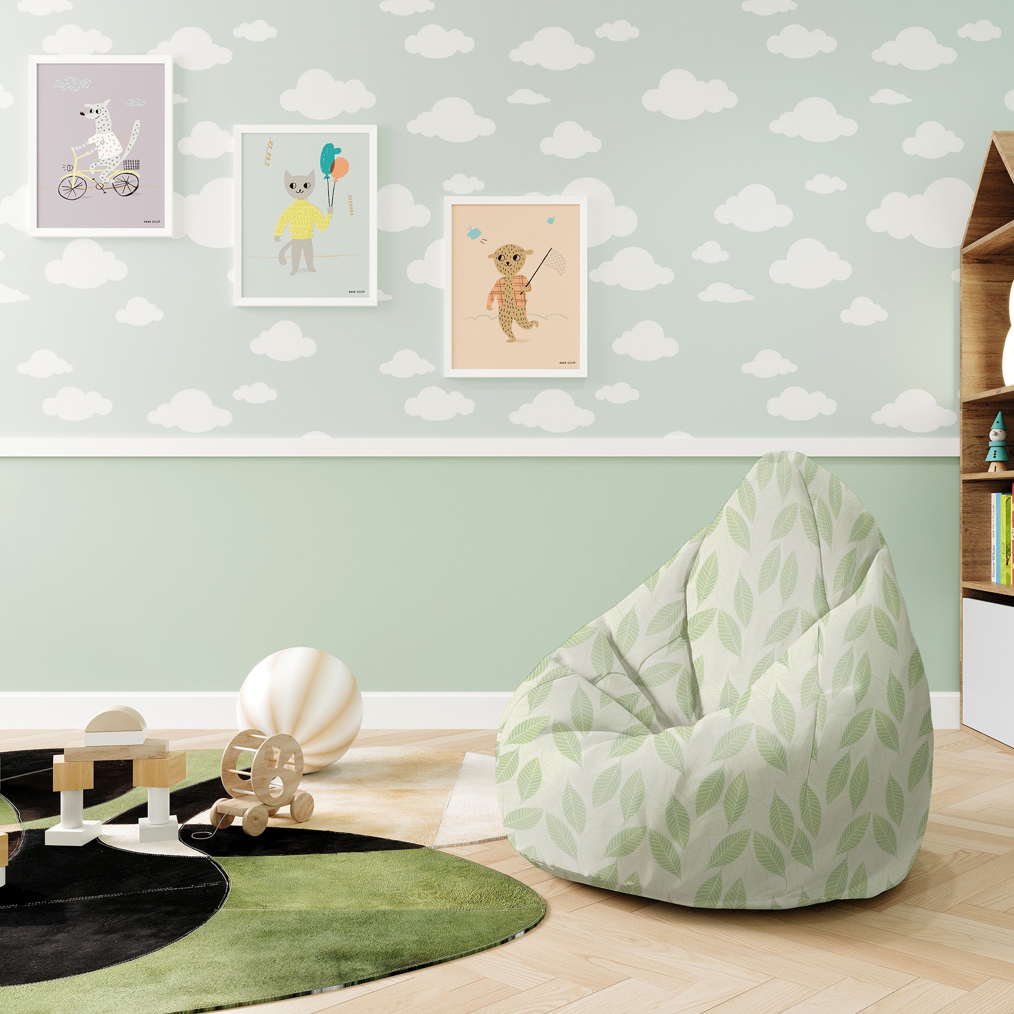Puf Pearshape Light Green Leaves-S-Oxford