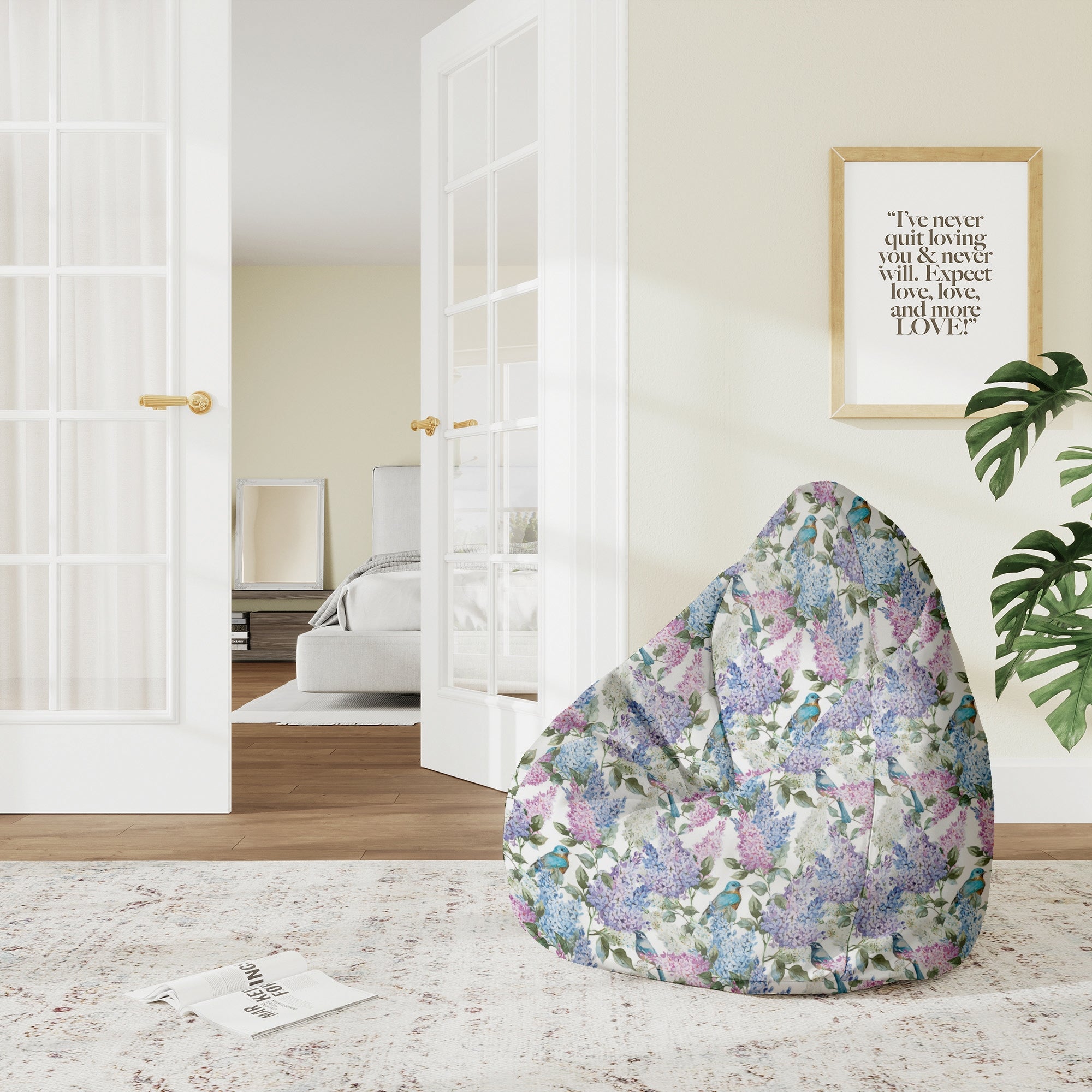 Pearshape Pouf Birds in Flowers-M-Oxford