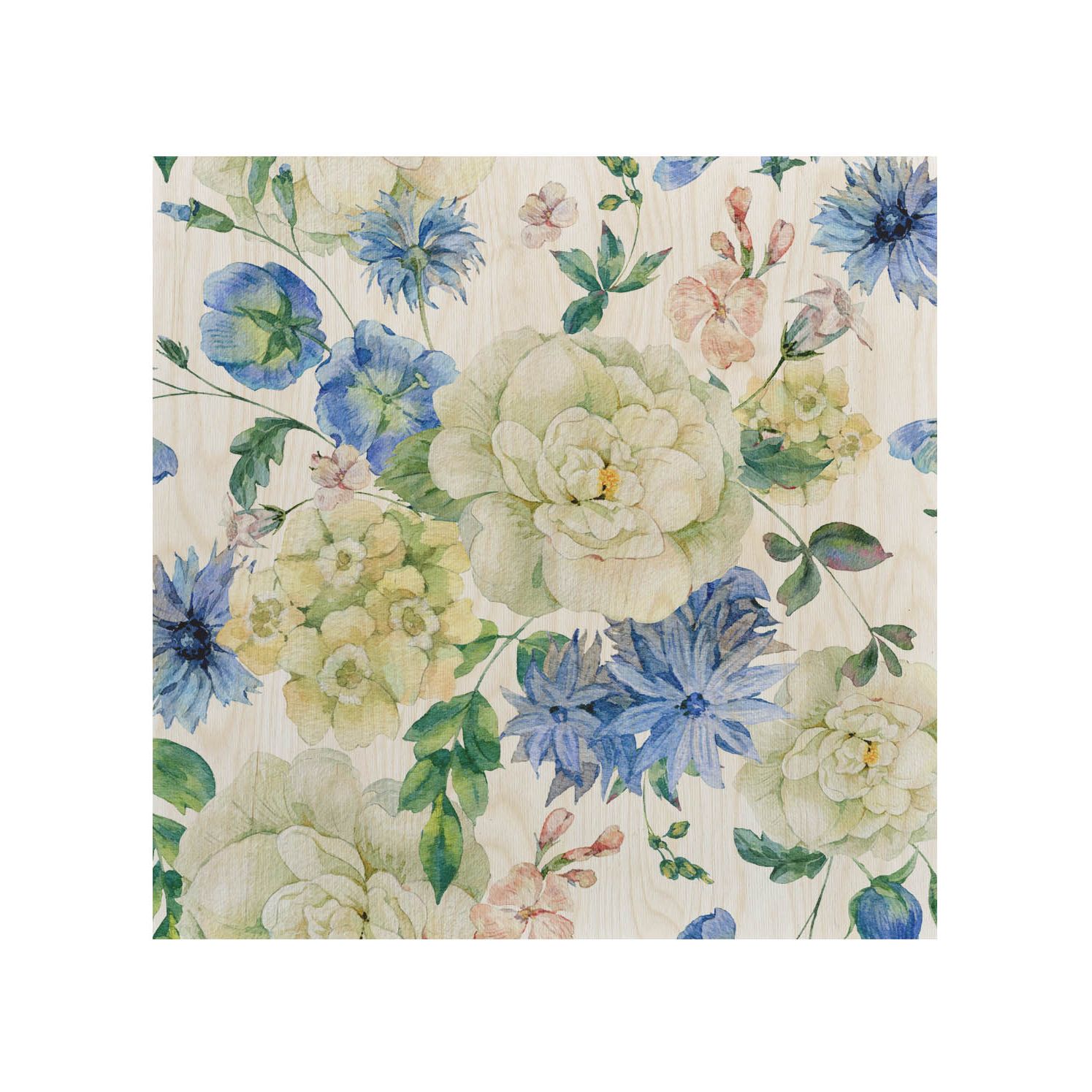 Holztisch Blau Wilde Blumen-50x50 CM