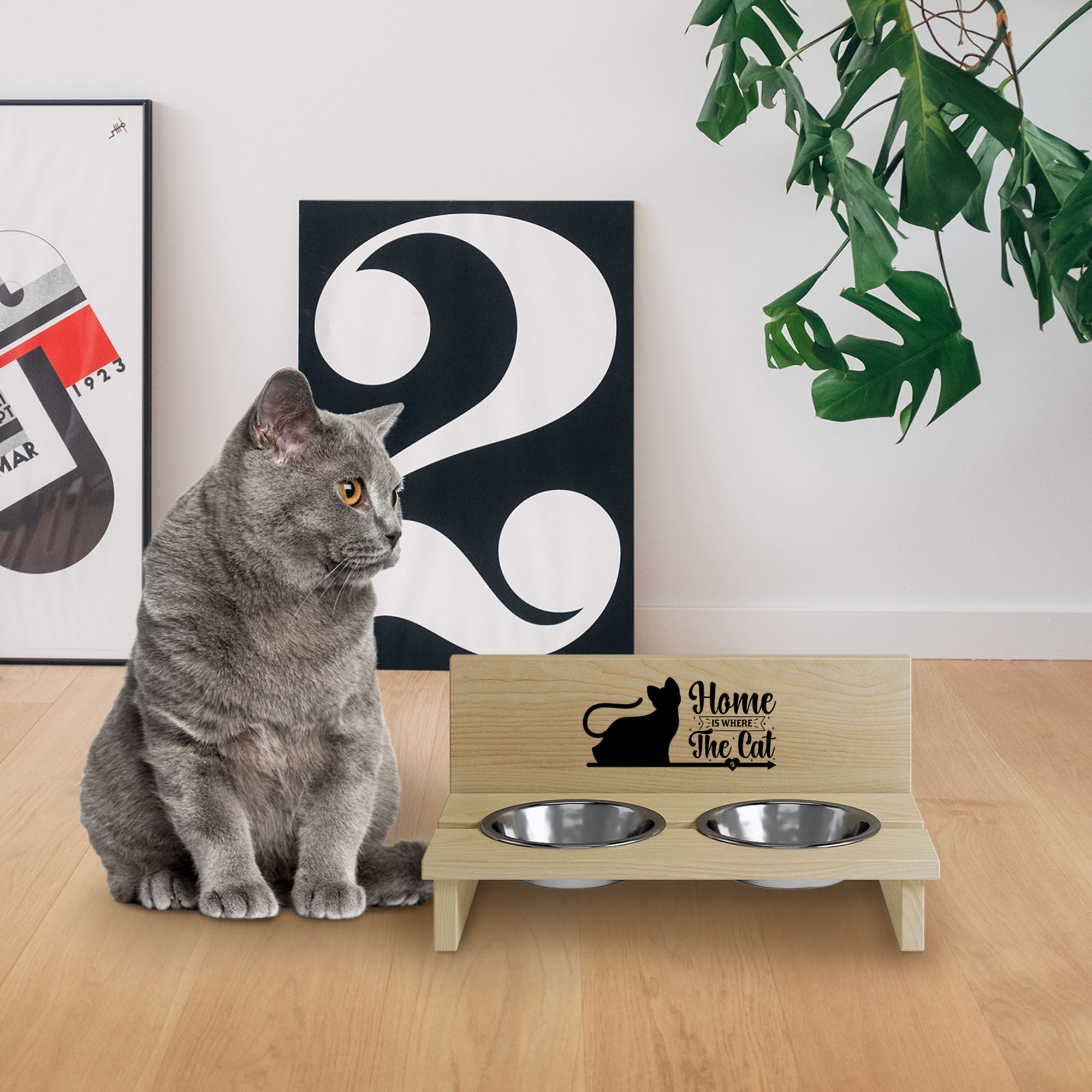 Stojak na miskę dla kota Home is Where the Cat is-S