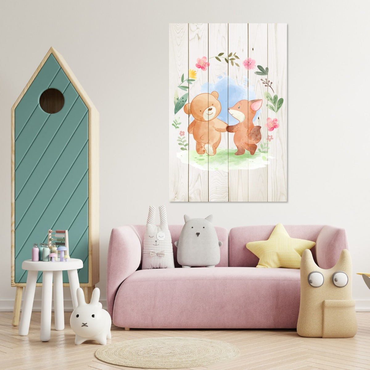 Obraz Wood Animal Friends in Flowers-20x30 cm