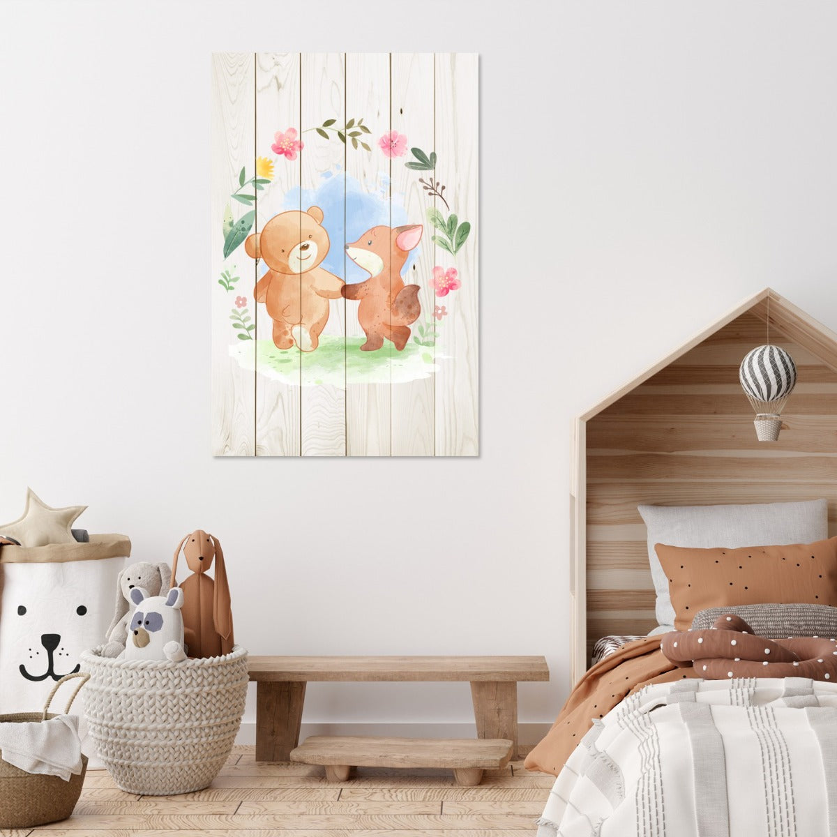 Obraz Wood Animal Friends in Flowers-30x40 cm