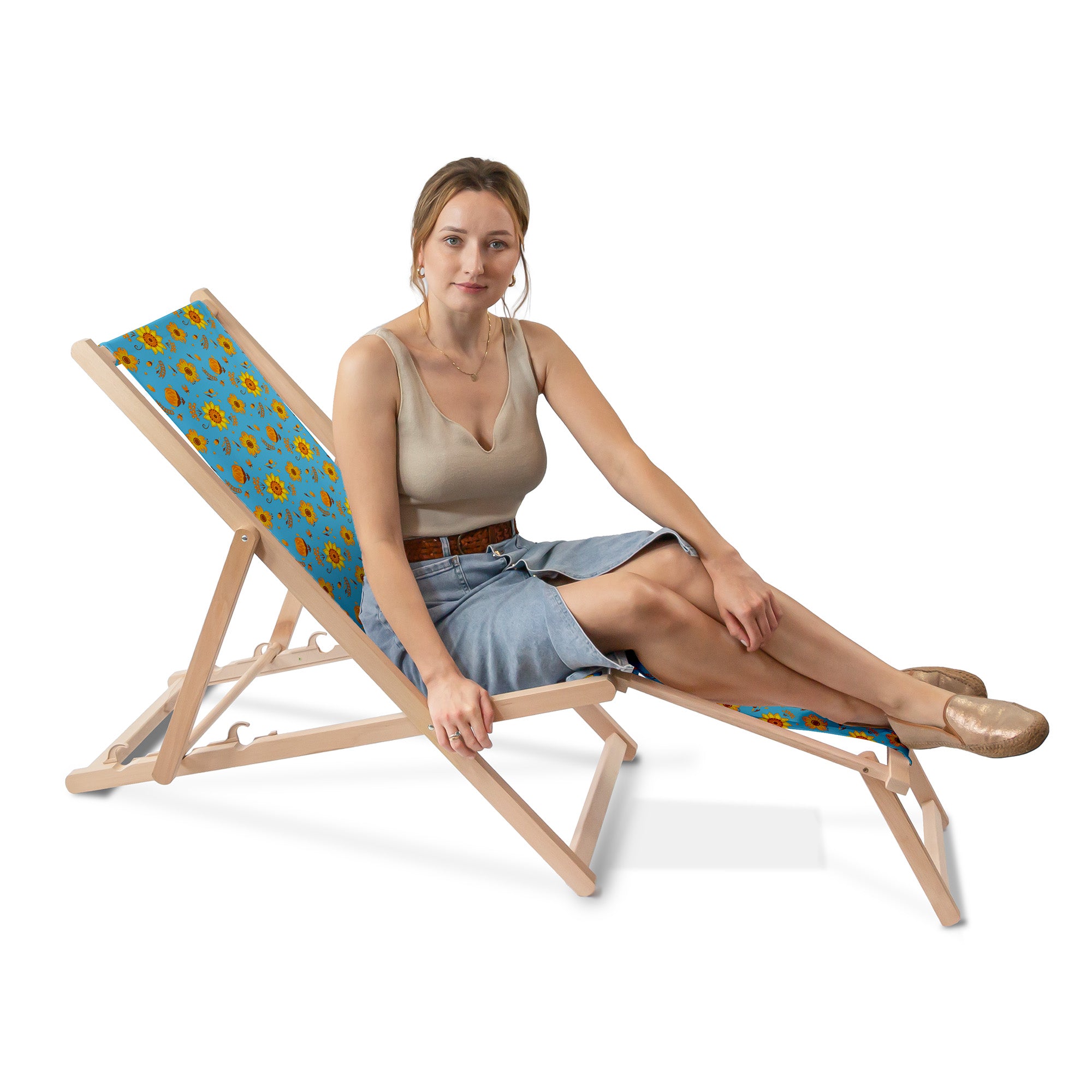Leżak drewniany z podnóżkiem Blue Paradise