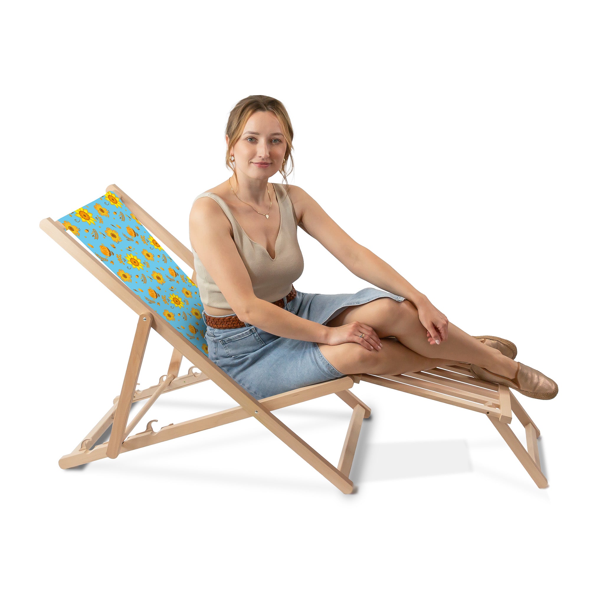 Leżak drewniany z podnóżkiem drewnianym Blue Paradise