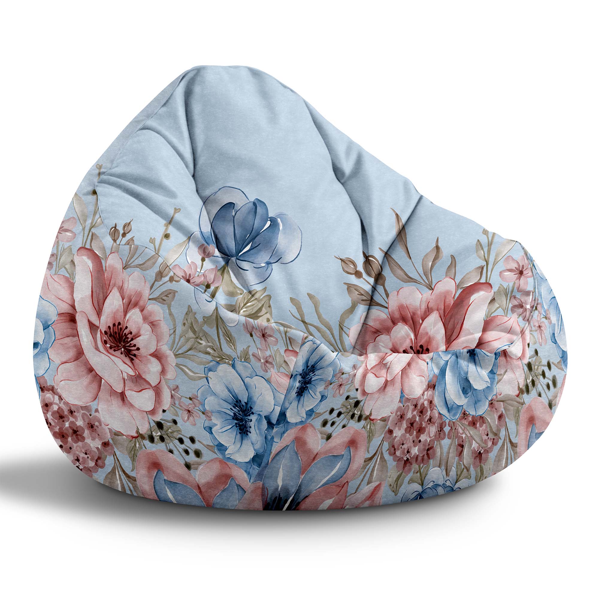 Puf Paradise Blue and Pink Roses-Velvet