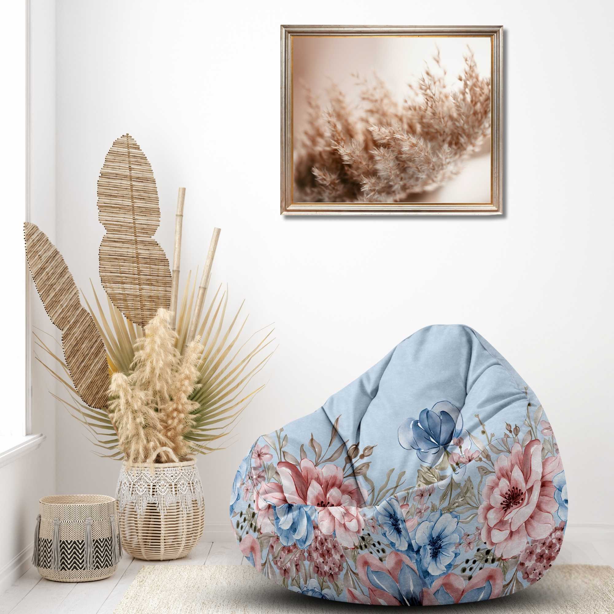 Puf Paradise Blue and Pink Roses