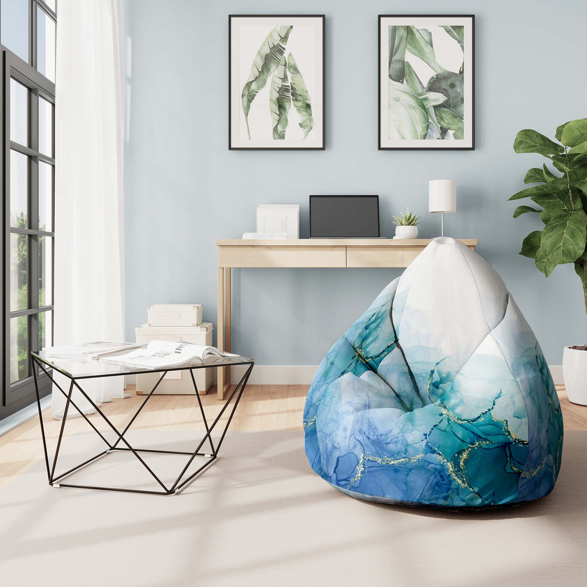 Puf Pearshape Blue Marmur-Oxford