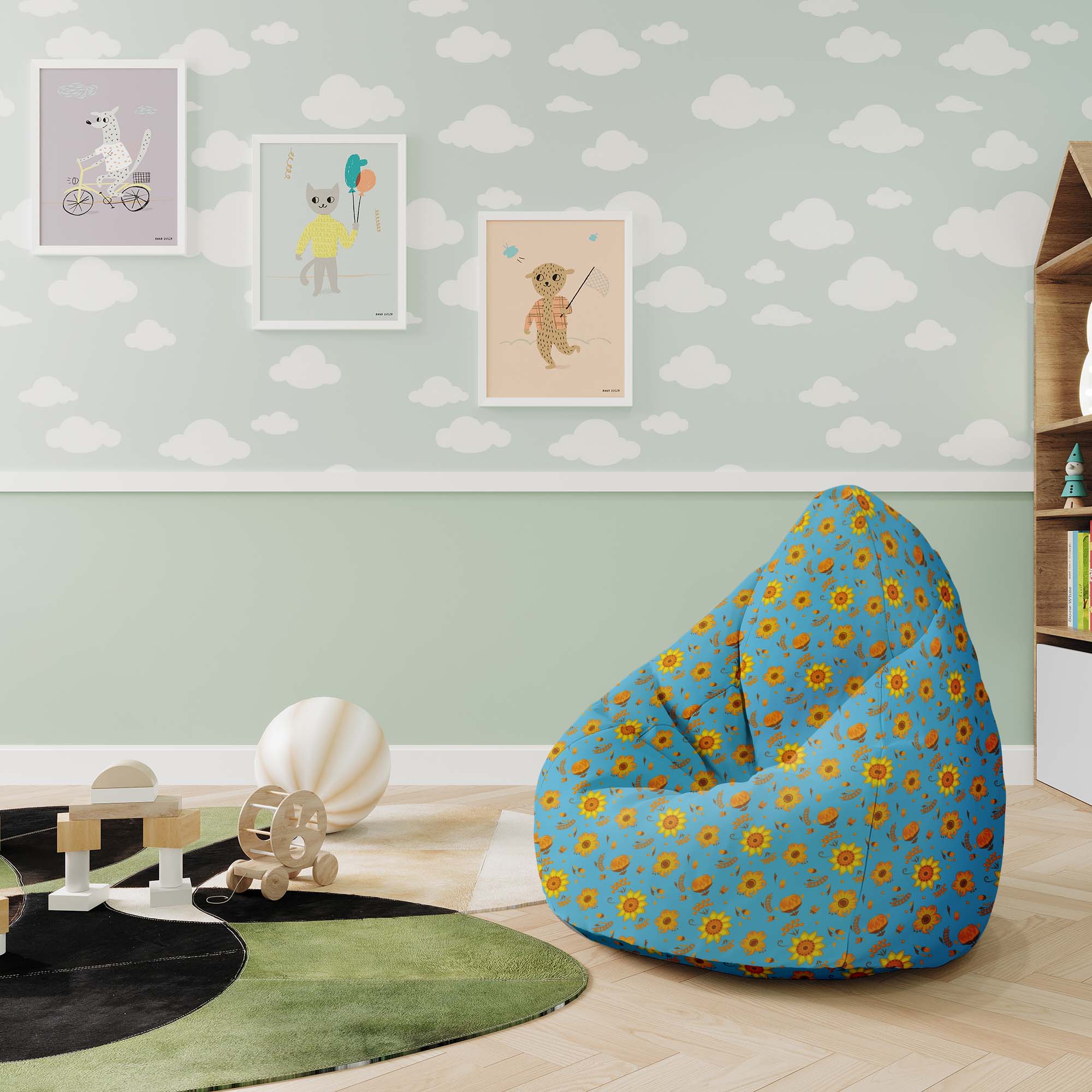Puf Birnenform Blue Paradise-S-Samt