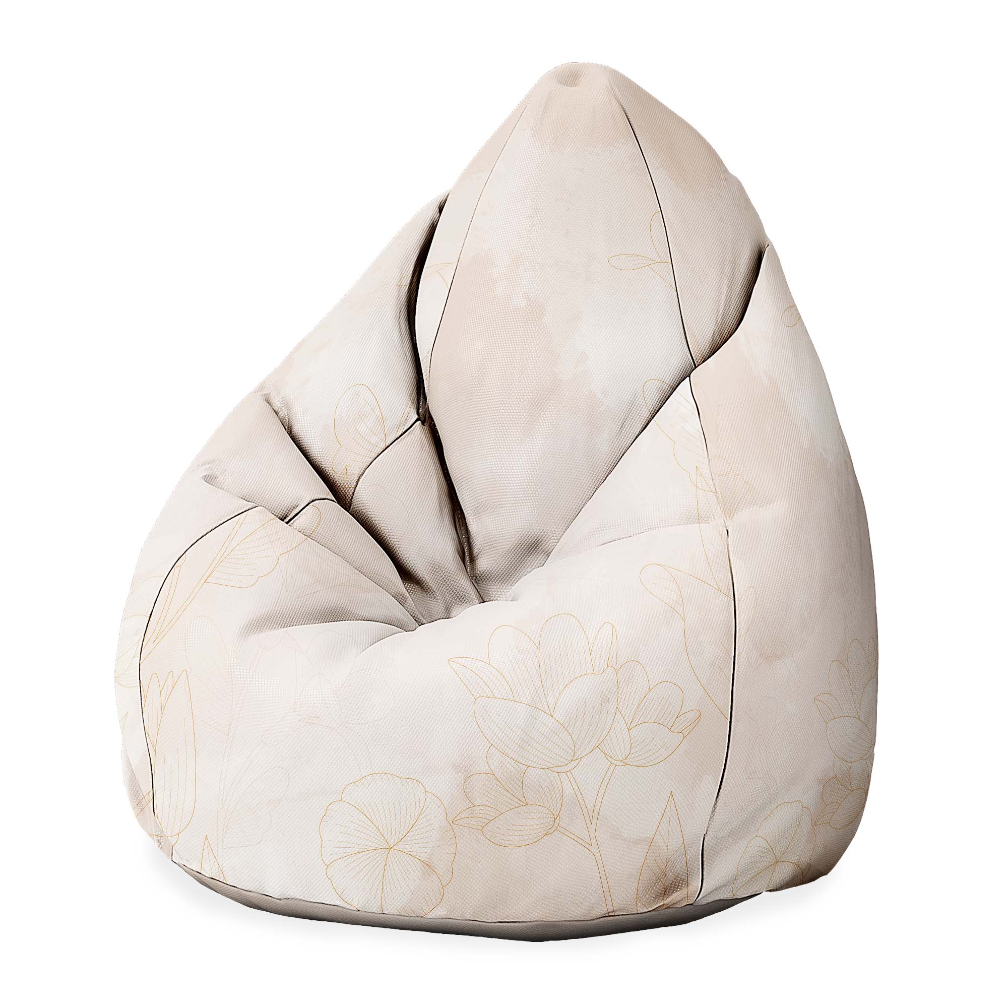 Puf Pearshape Beige Flowers-Velvet