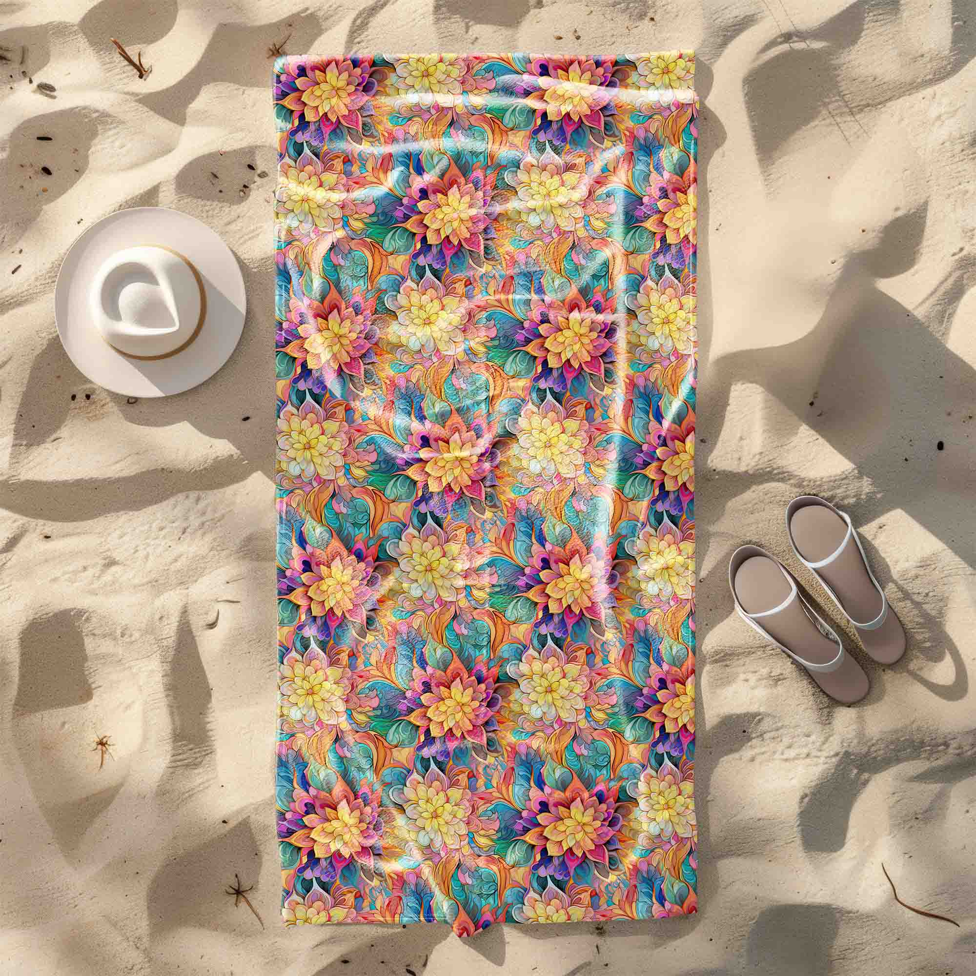 Towel Botanical Floral Geometric Pattern-30x50 cm