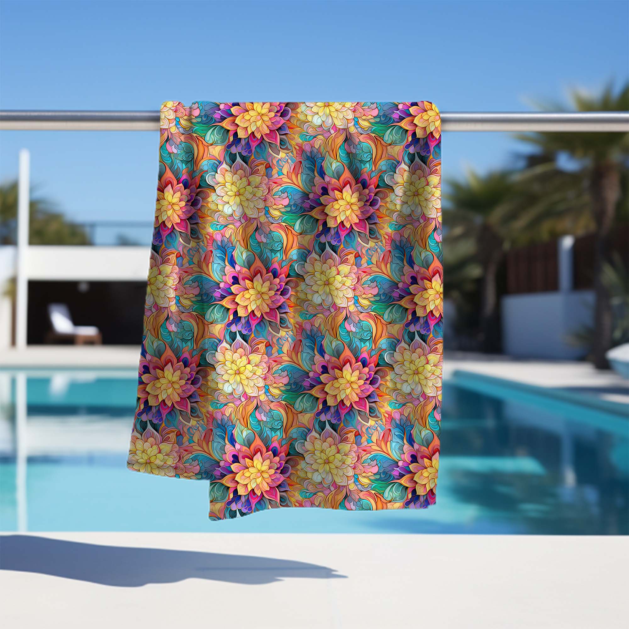 Towel Botanical Floral Geometric Pattern