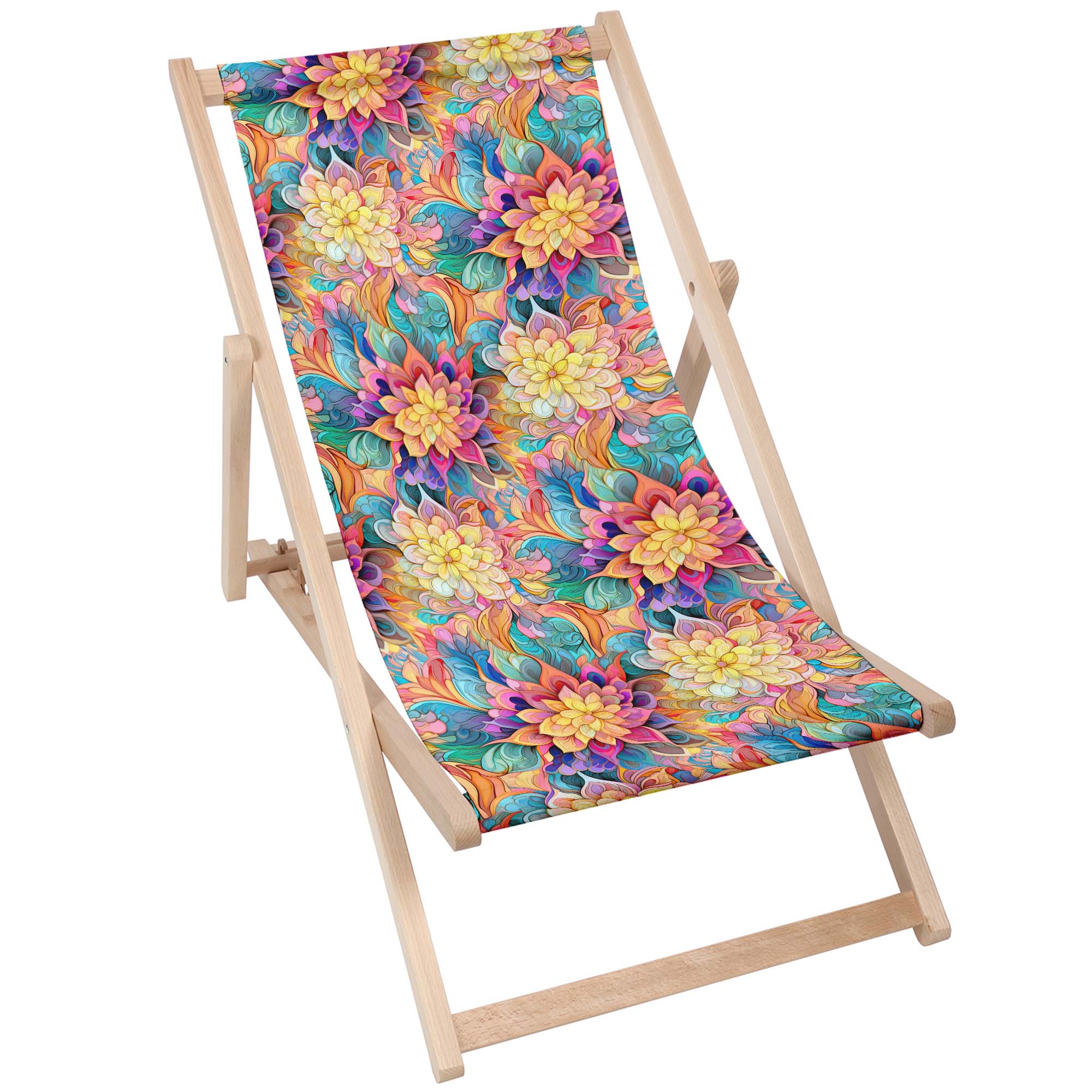 Holzliegestuhl Botanisches Blumenmuster Geometrisches Muster-M