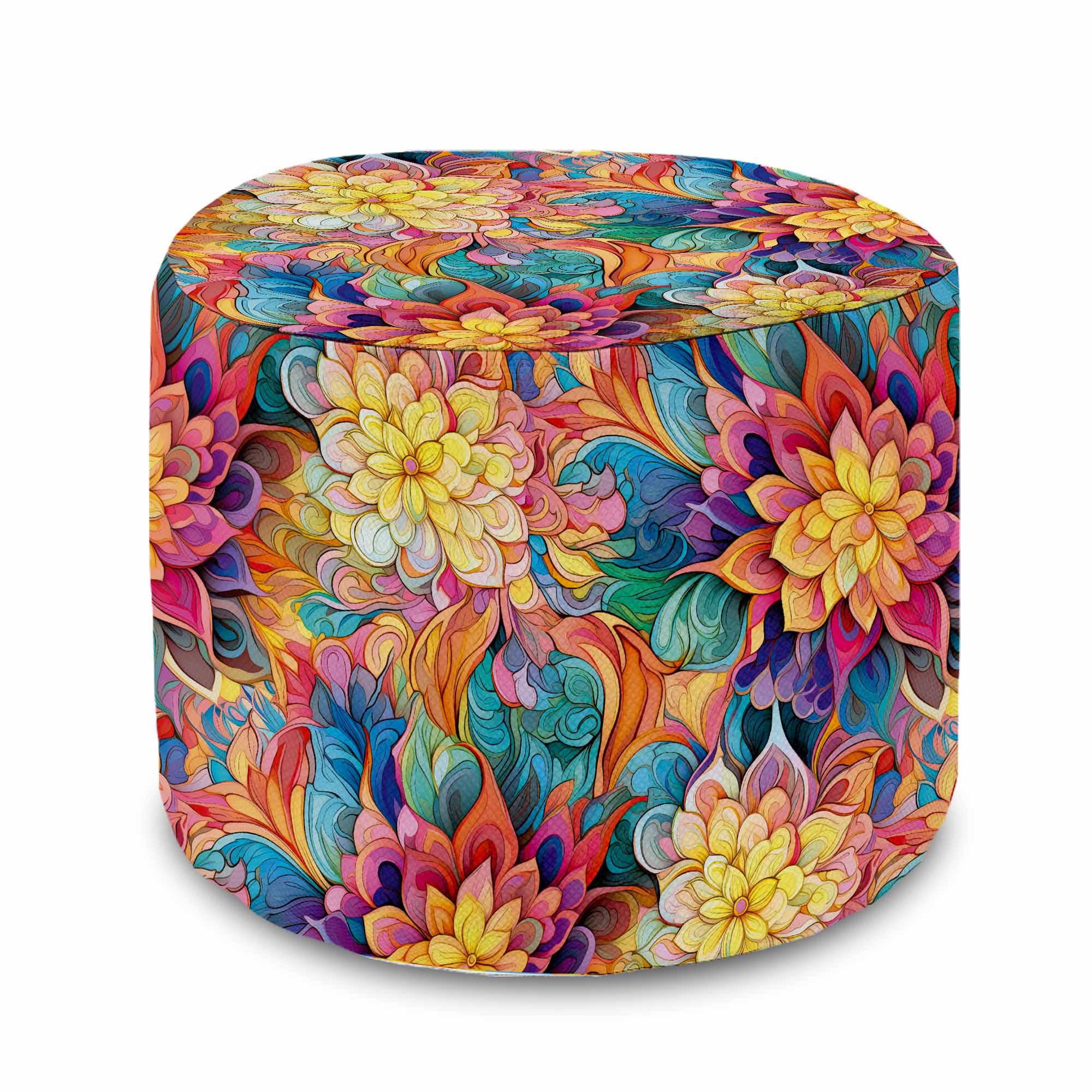 Puf okrągły podnóżek Botanical Floral Geometric Pattern-Velvet