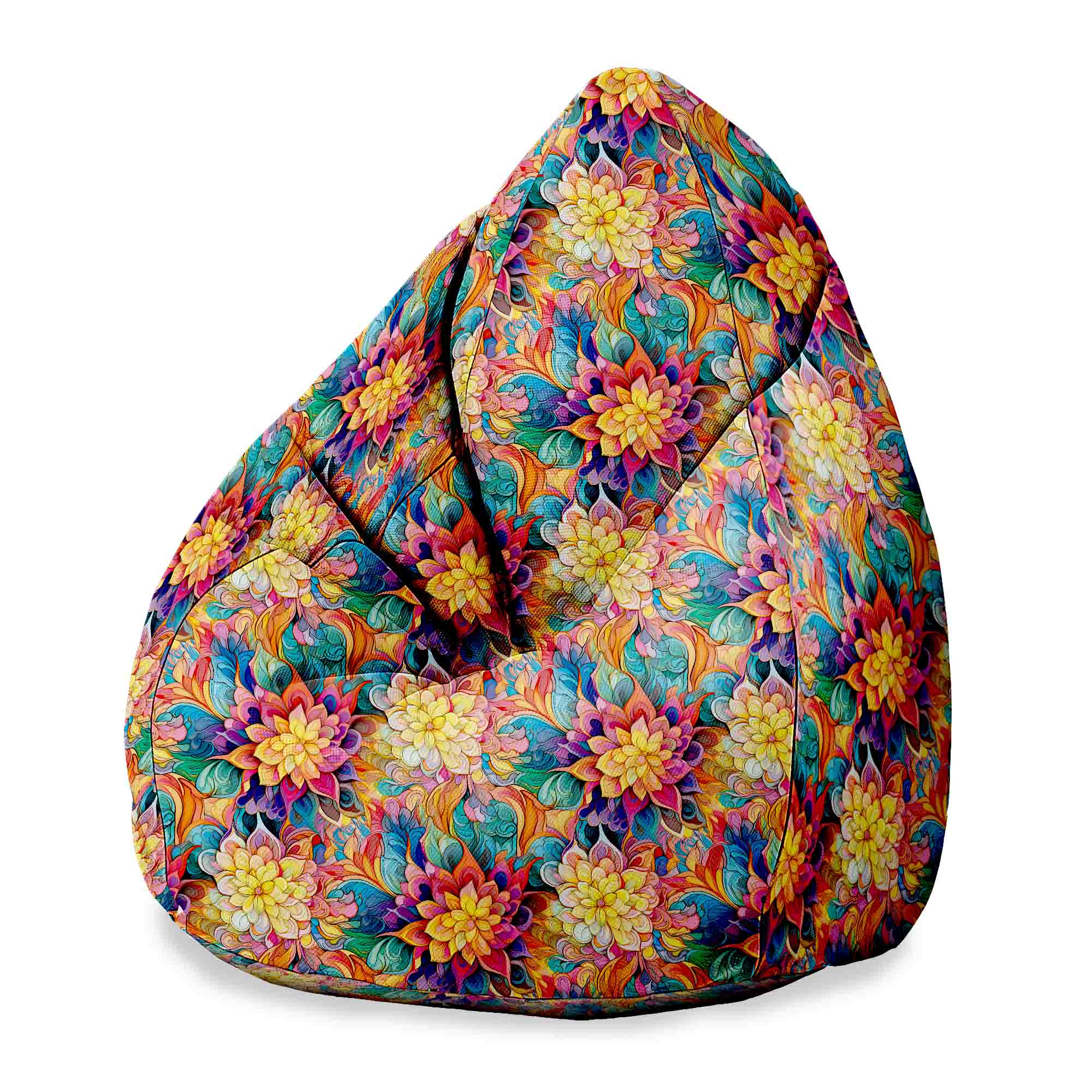 Sitzsack Pearshape Botanisches Blumenmuster mit geometrischen Formen-S-Samt