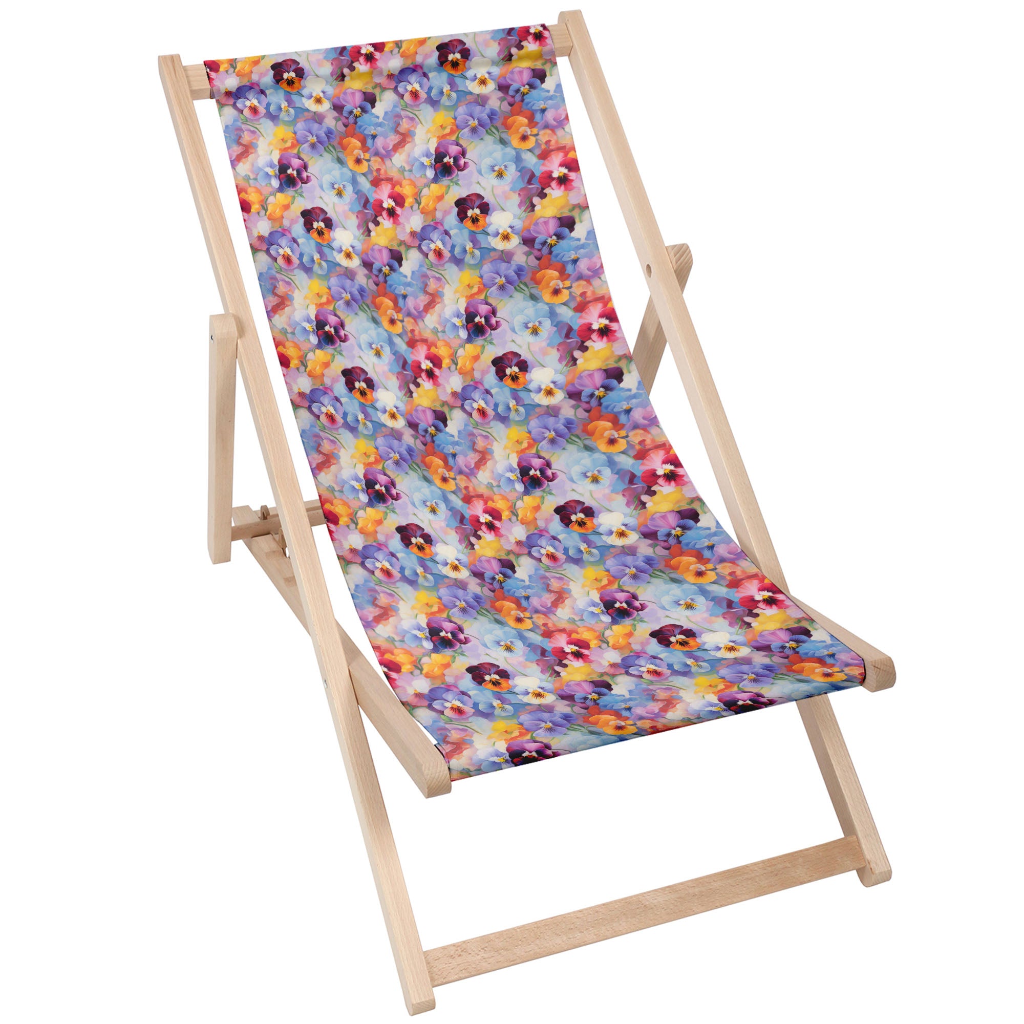 Wooden Deck Chair Colorful Flowers Pattern