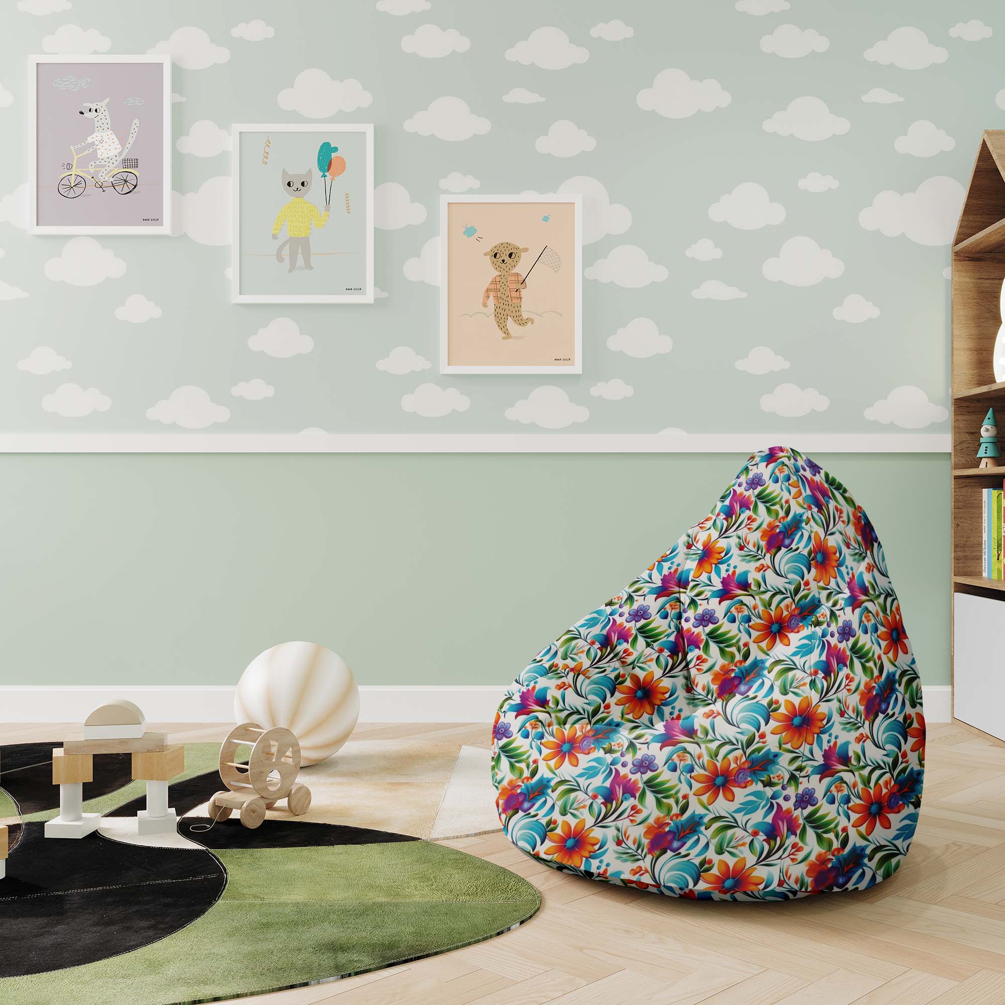Puf Pearshape Colorful Floral -S-Oxford