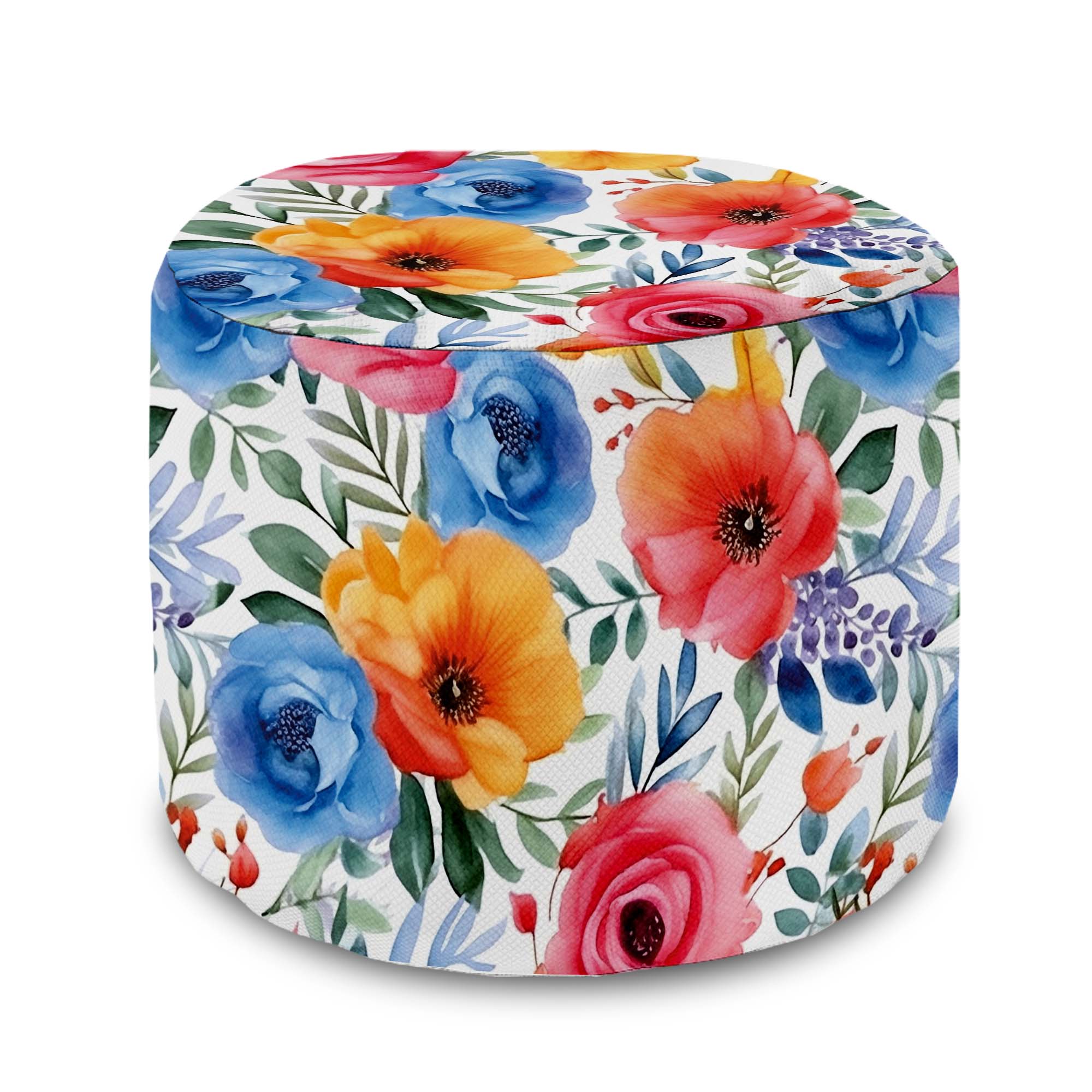 Runder Pouf Fußhocker Colorful Flowers-Velvet