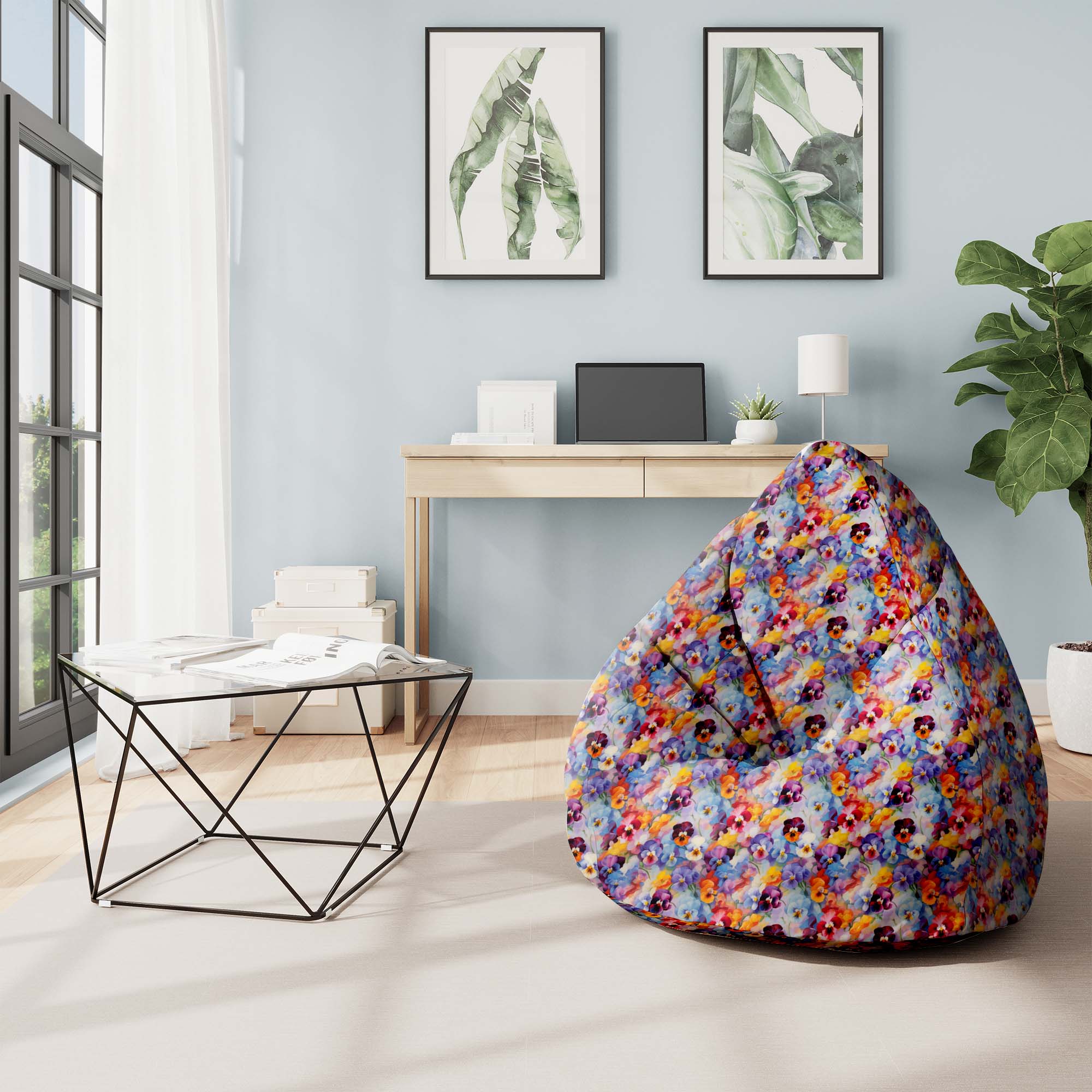 Puf Pearshape Colorful Flowers Pattern-S-Oxford