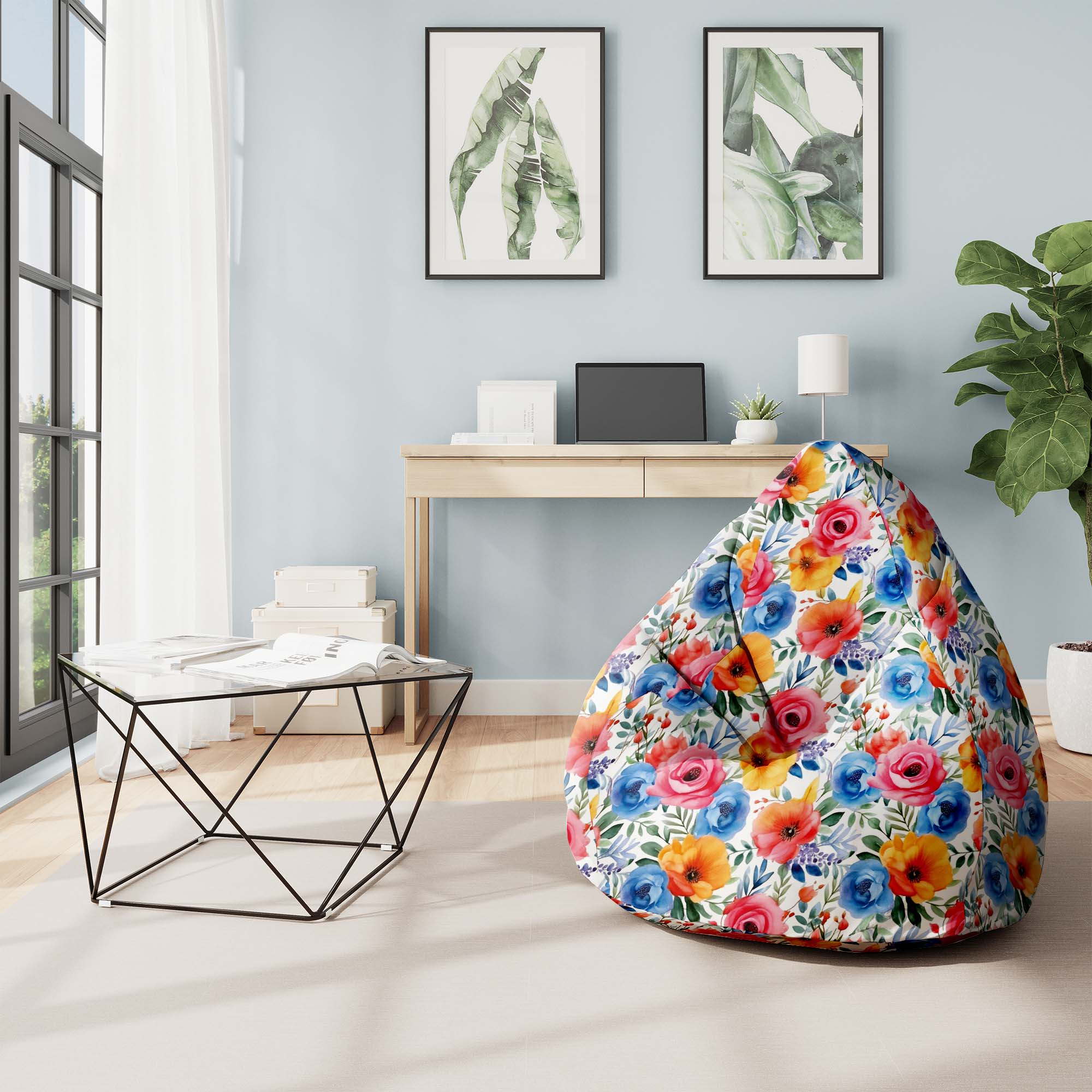 Puf Pearshape Colorful Flowers