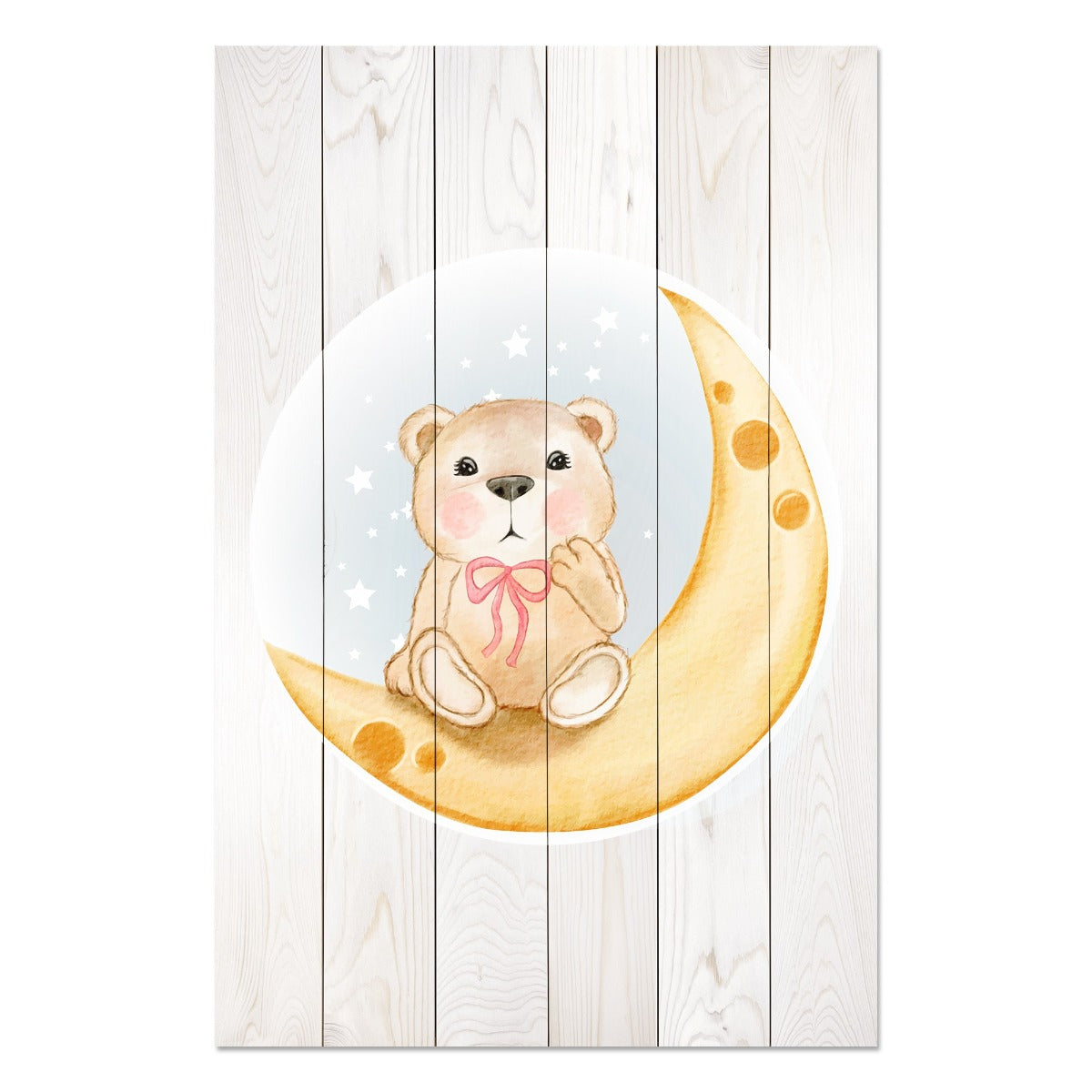 Obraz Wood Cute Bear Sitting Moon Watercolor-30x30 cm