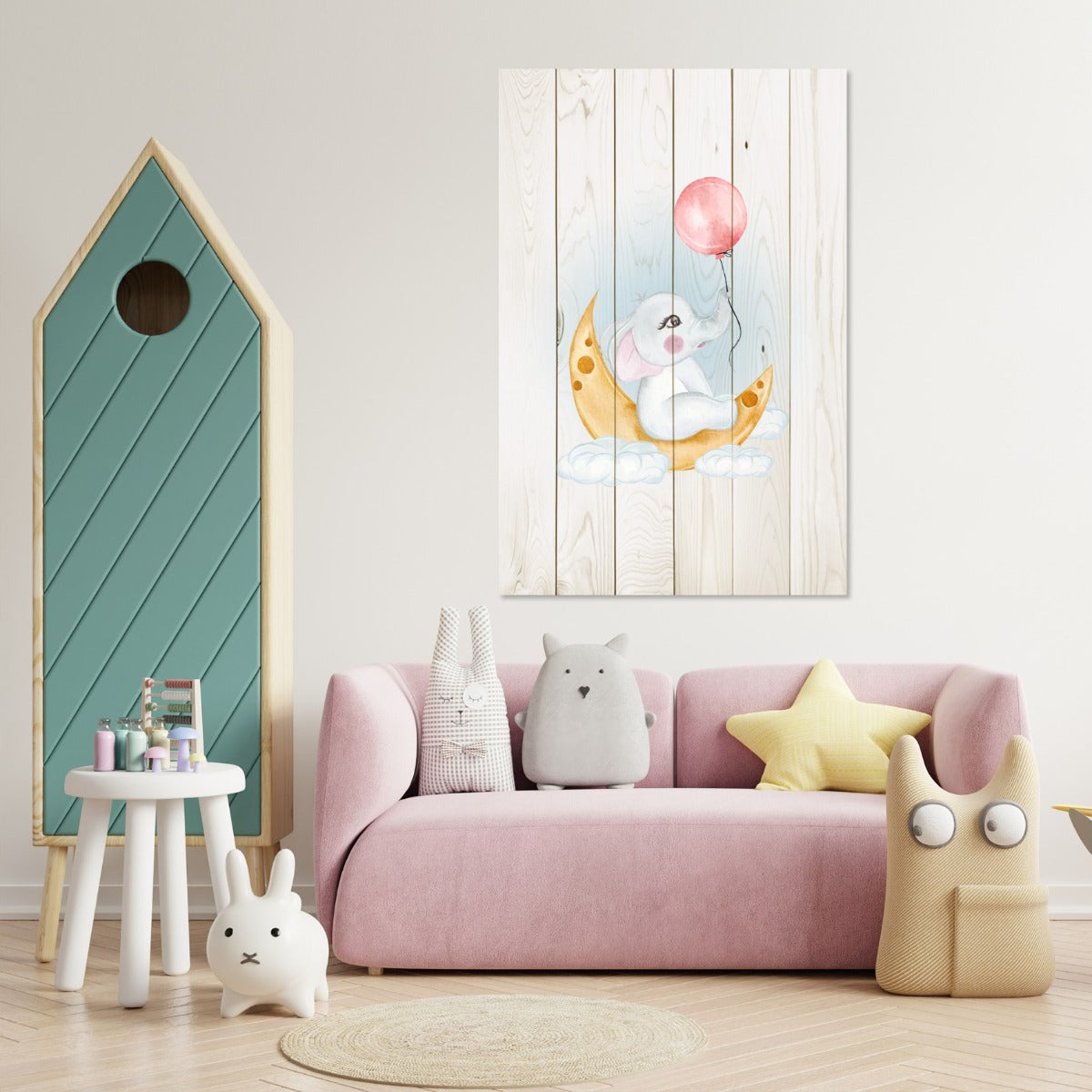 Obraz Wood Cute Elephant Sitting Moon-30x40 cm
