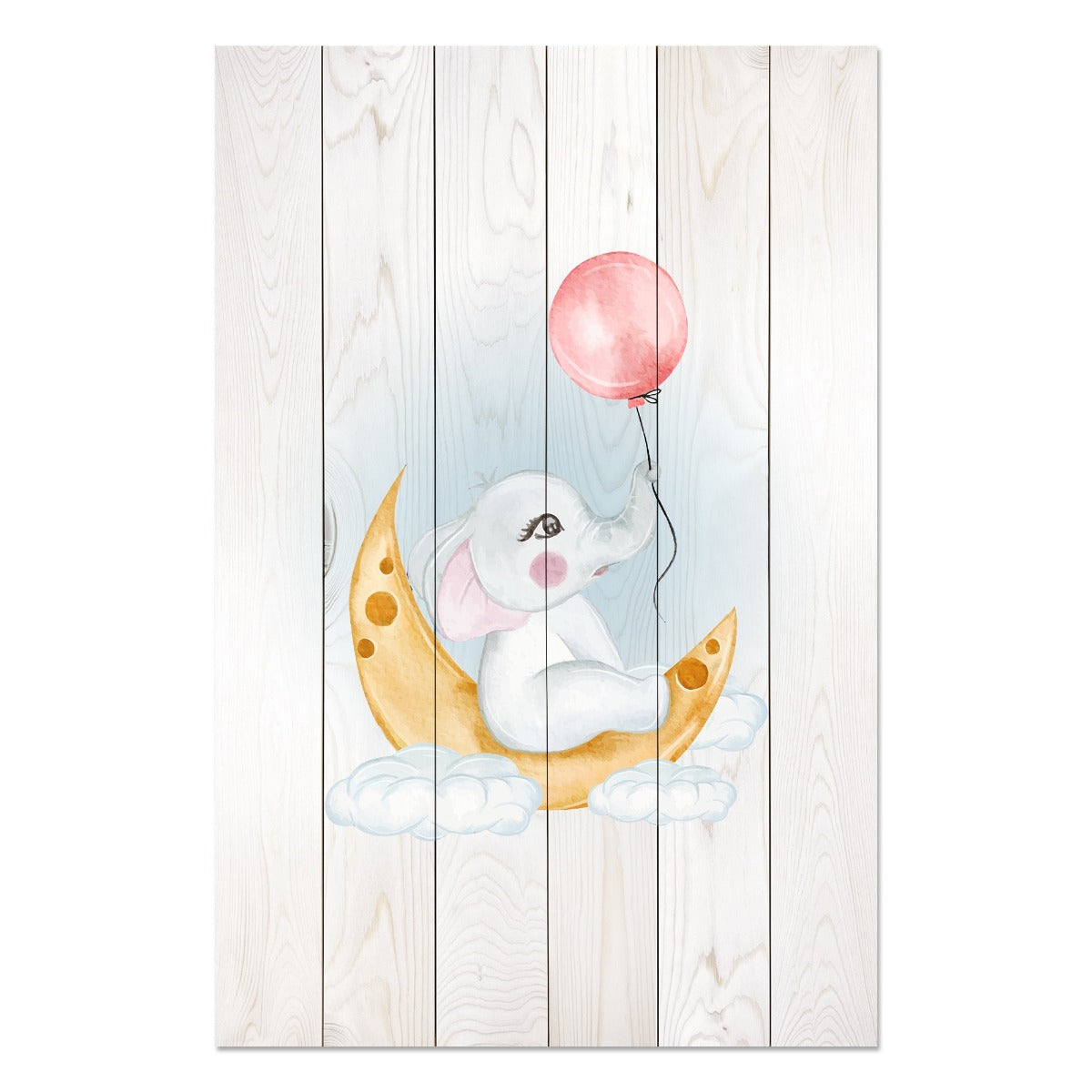 Obraz Wood Cute Elephant Sitting Moon-20x30 cm
