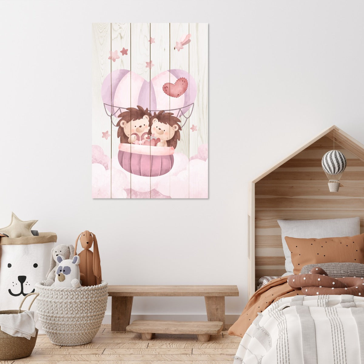 Bild Holz Niedliche Igel in den Wolken-30x40 cm
