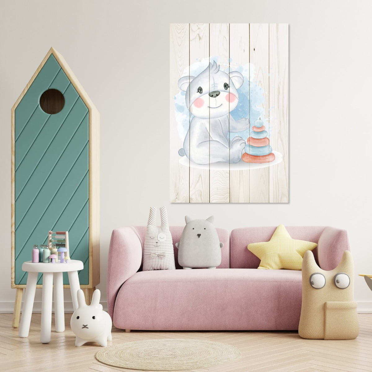 Obraz Wood Cute Koala Playing with Toys-60x90 cm