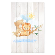 Obraz Wood Cute Little Lion and Bear-20x30 cm