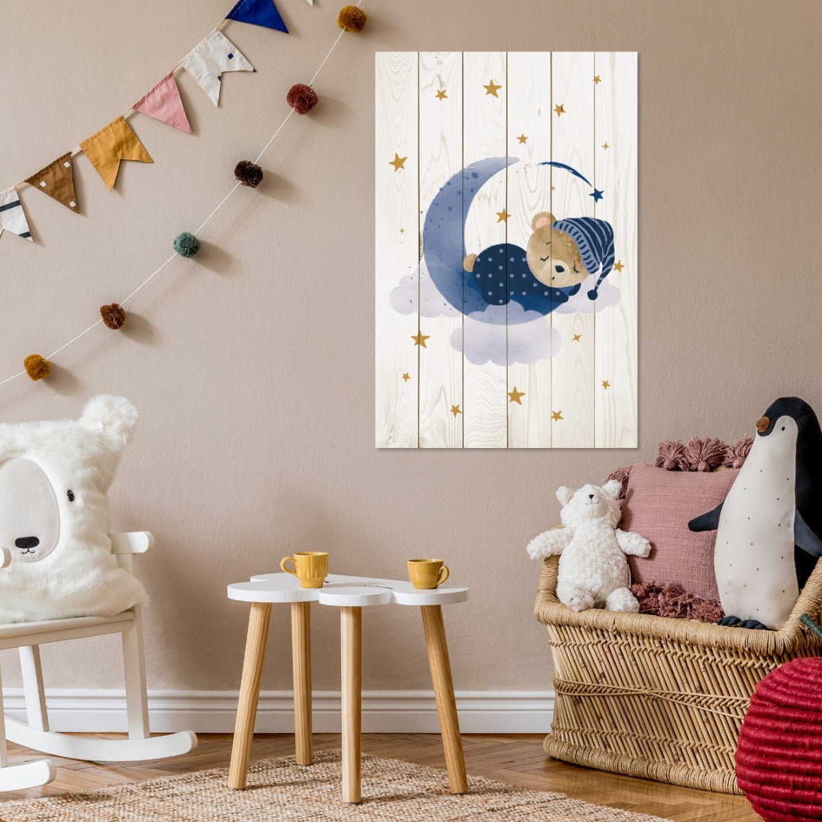 Wooden Picture Cute Sleeping Bear-30x40 cm