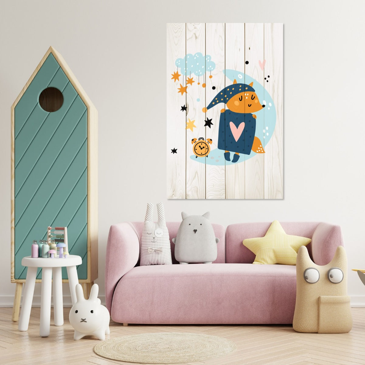 Obraz Wood Cute Sleeping Fox-60x90 cm