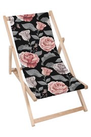 Wooden Deck Chair Dark Vintage Floral