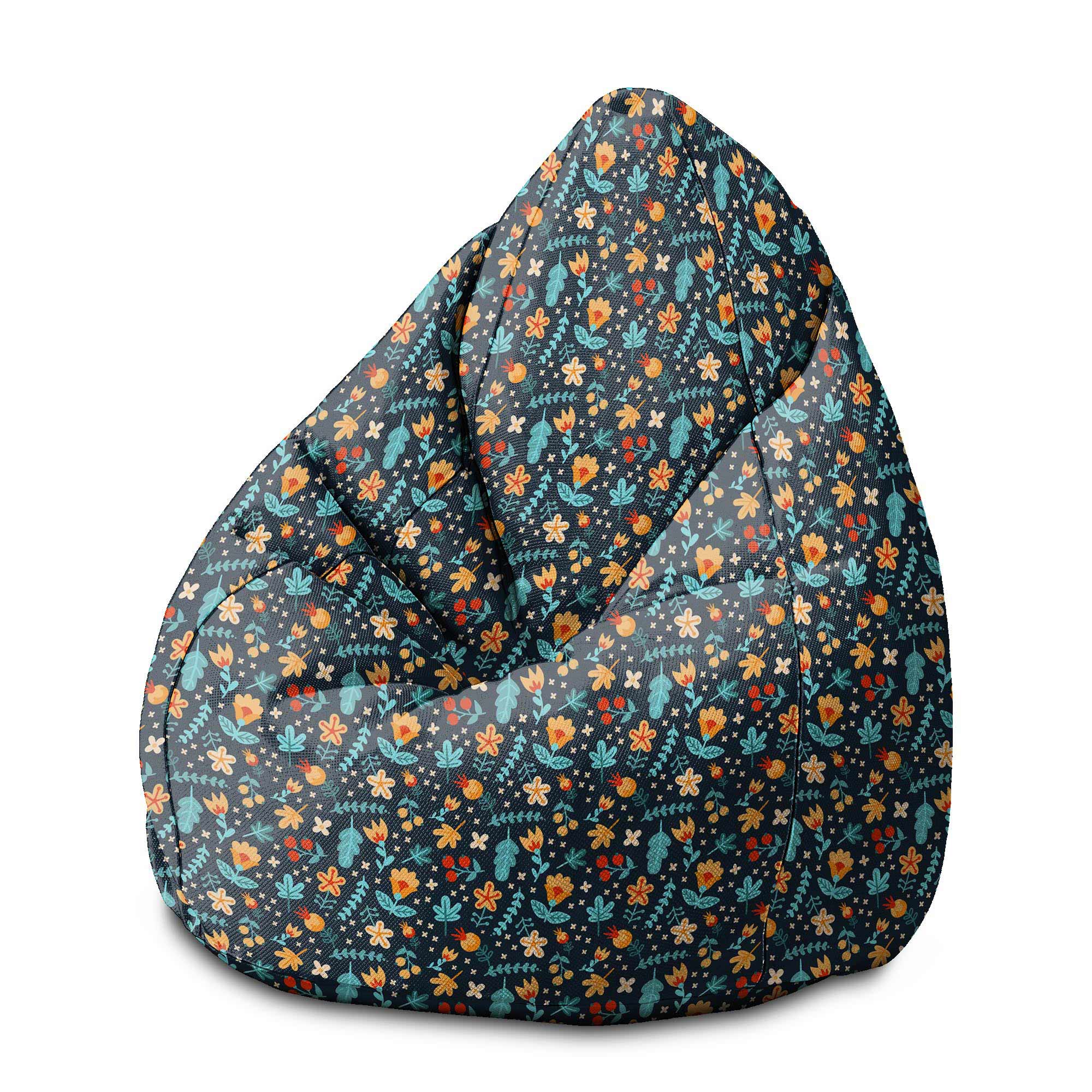 Puf Pearshape Scattered Flowers-M-Velvet