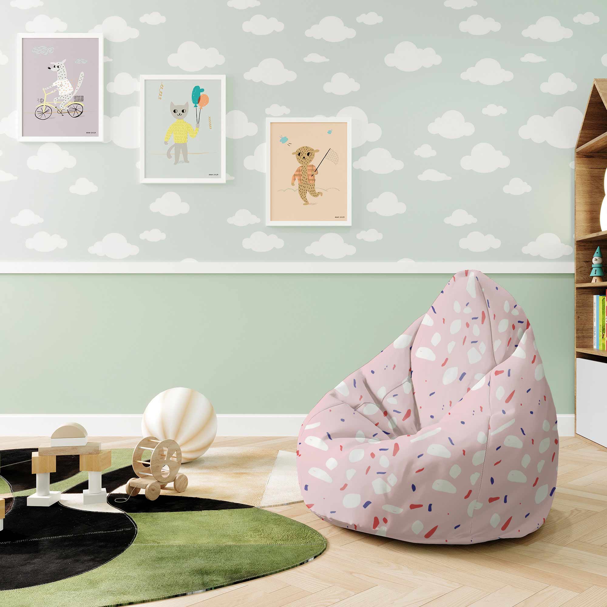 Pear-shaped Pouf Pink Abstract