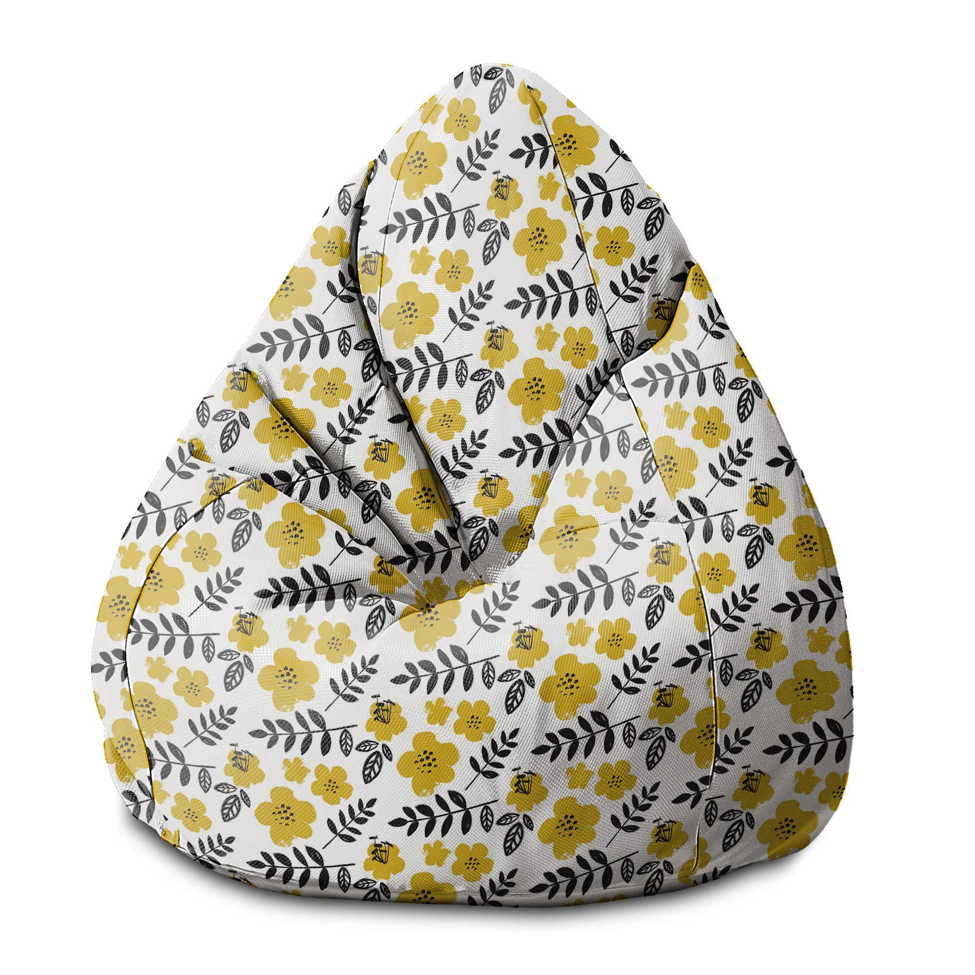 Puf Birnenform Bemalte Gelbe Blumen-S-Samt