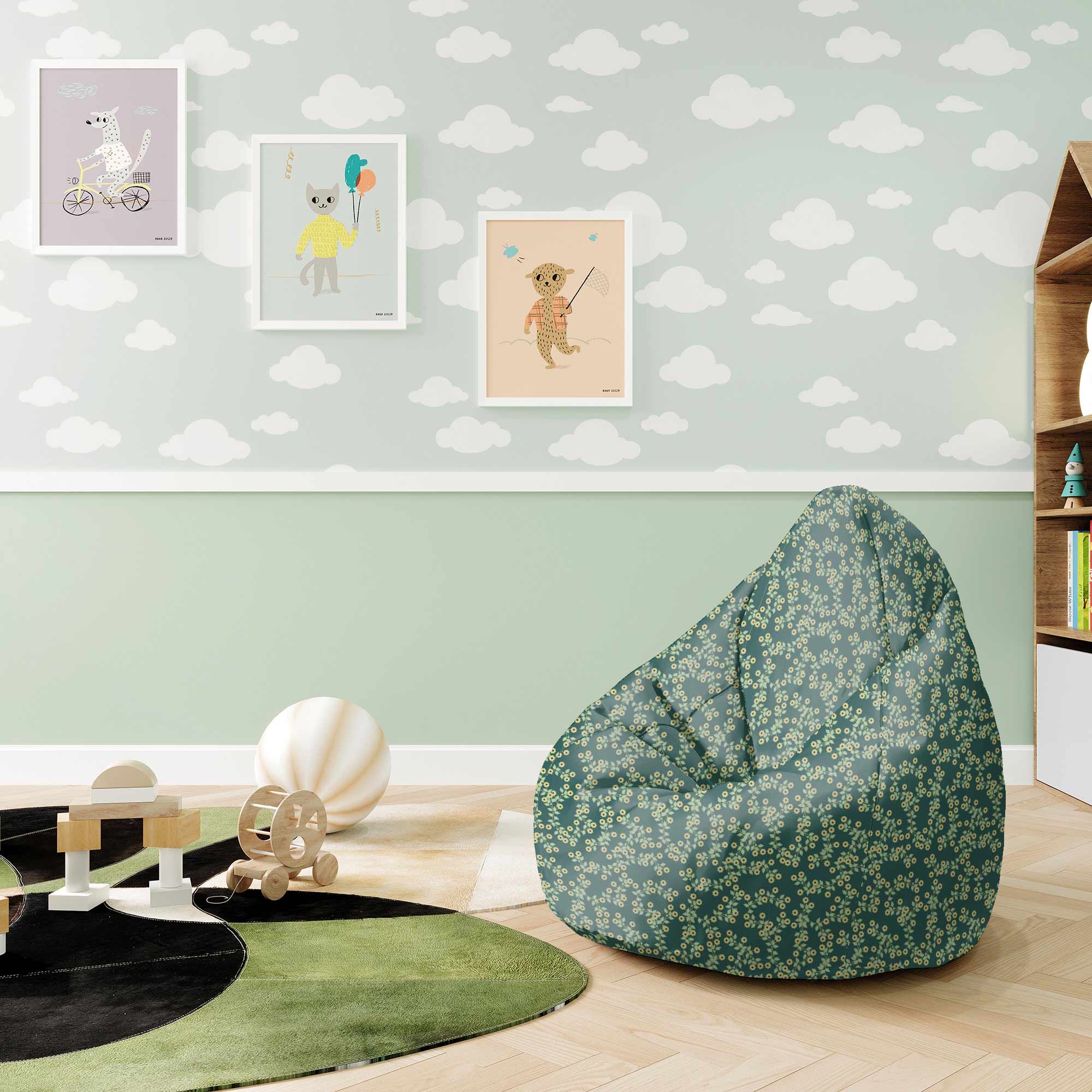 Pearshape Pouf Tiny Flowers-S-Oxford