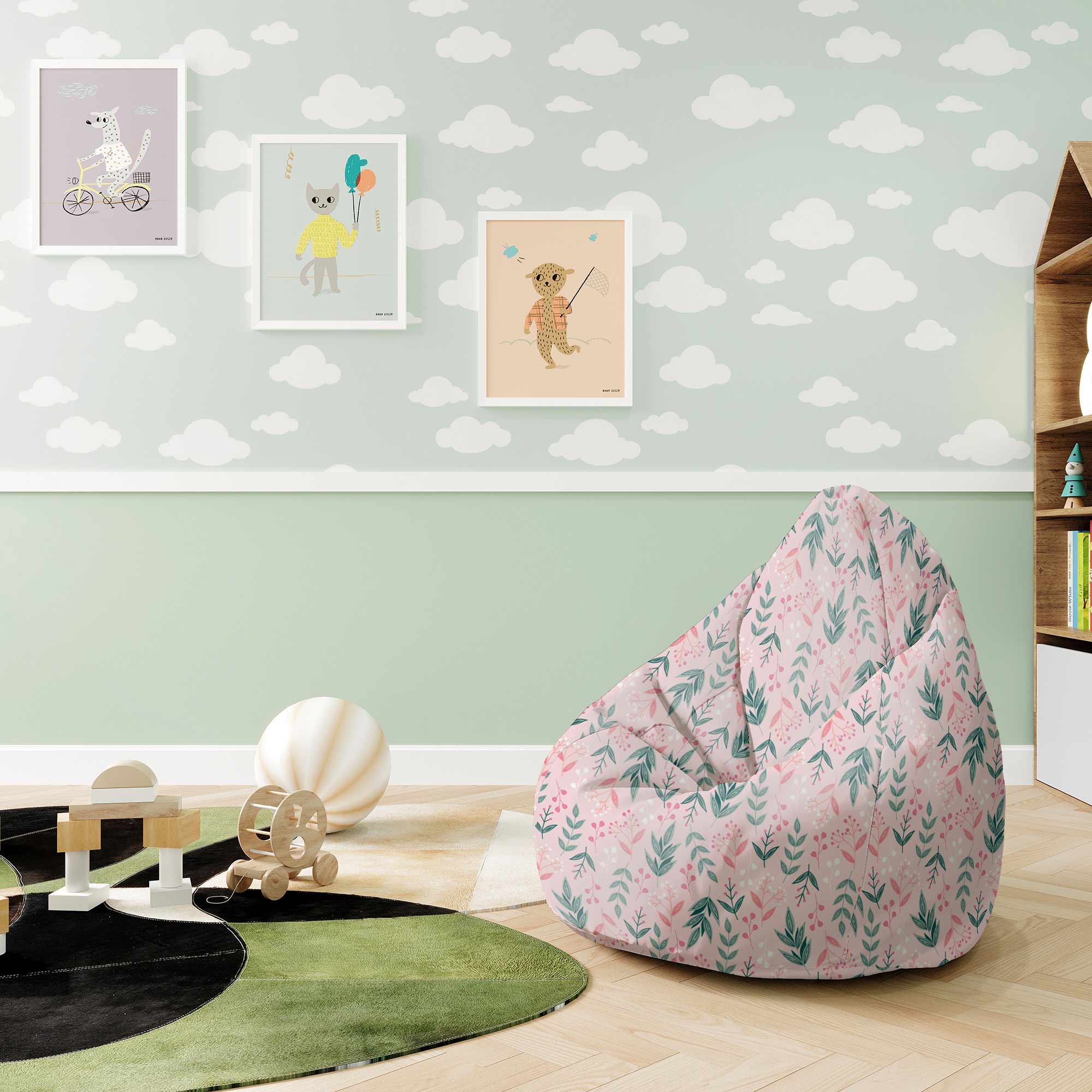 Puf Pearshape Sweet Leaves Pattern