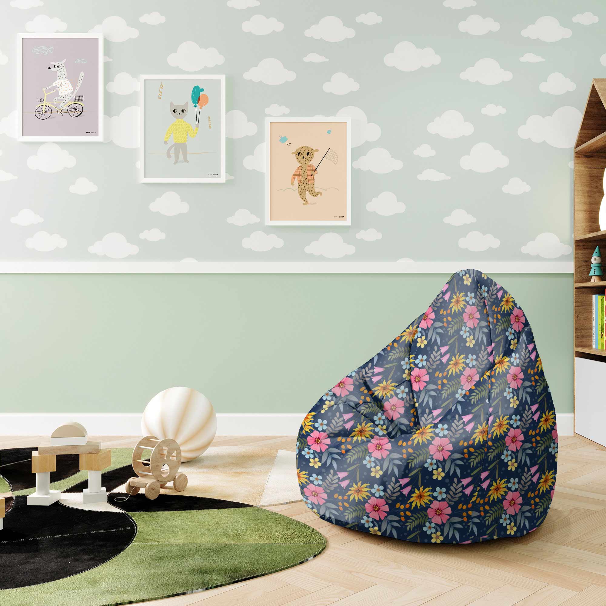 Puf Pearshape Spring Flowers-S-Velvet