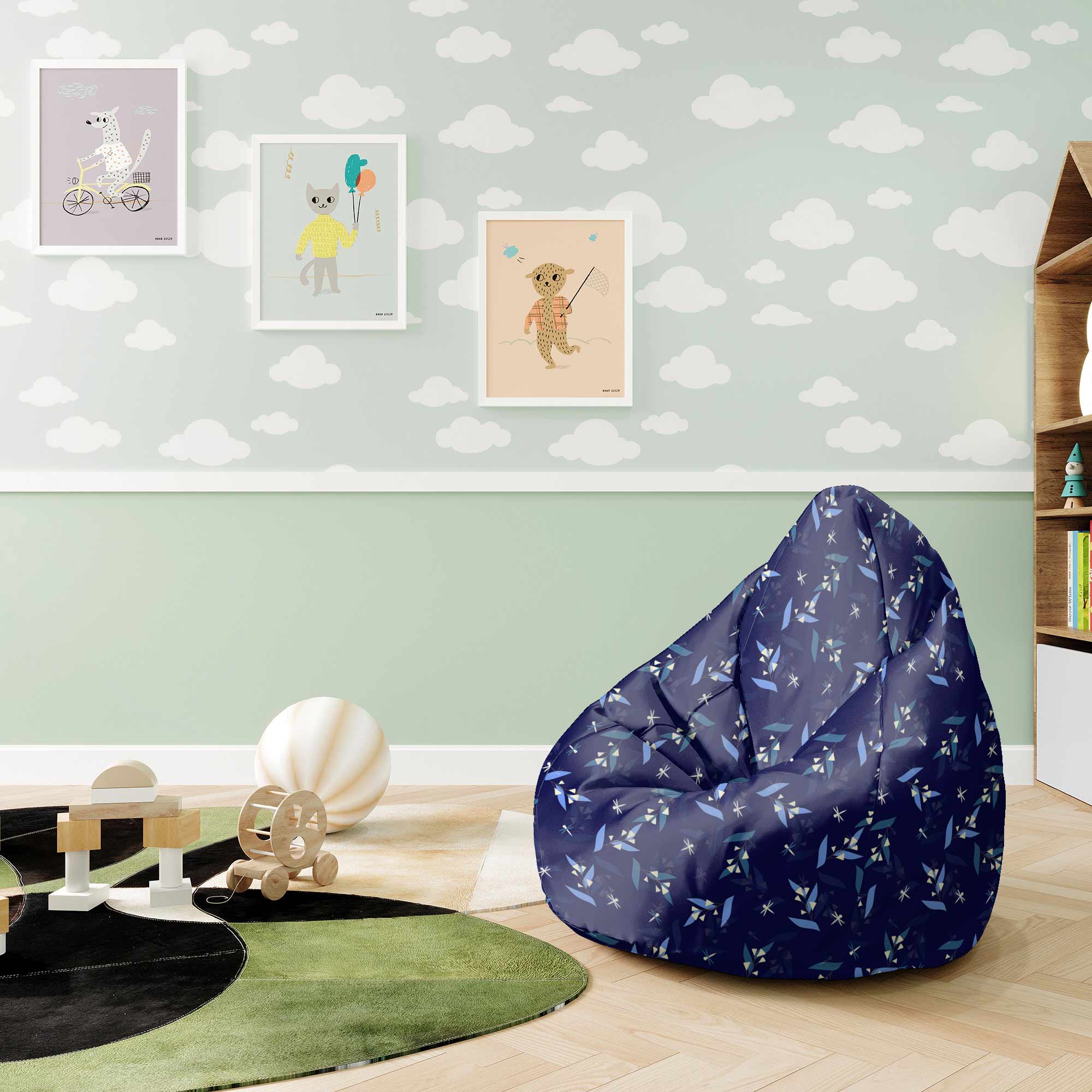 Pearshape Pouf Moon Flowers-M-Oxford