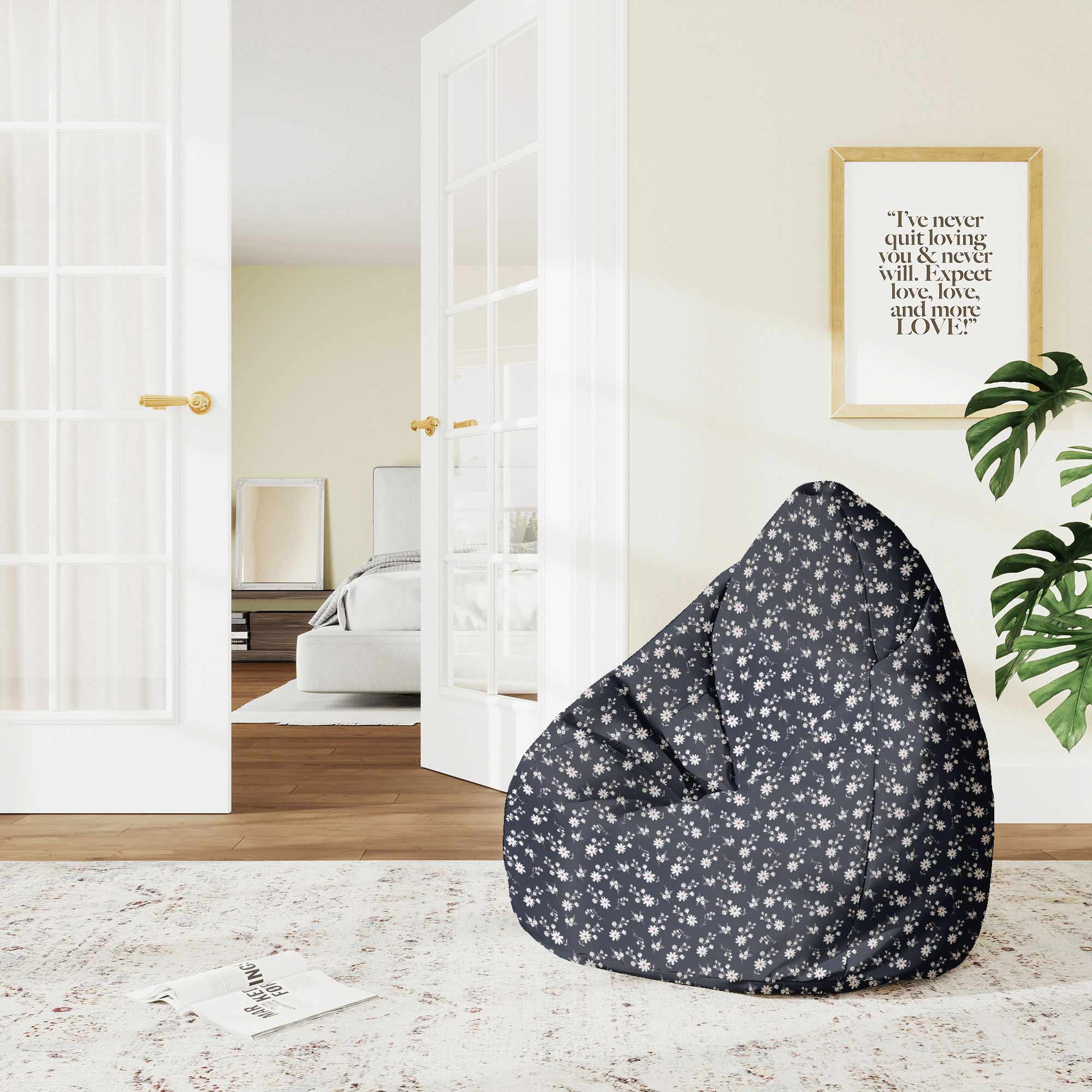 Pearshape Pouf Small Flowers on Dark-M-Oxford