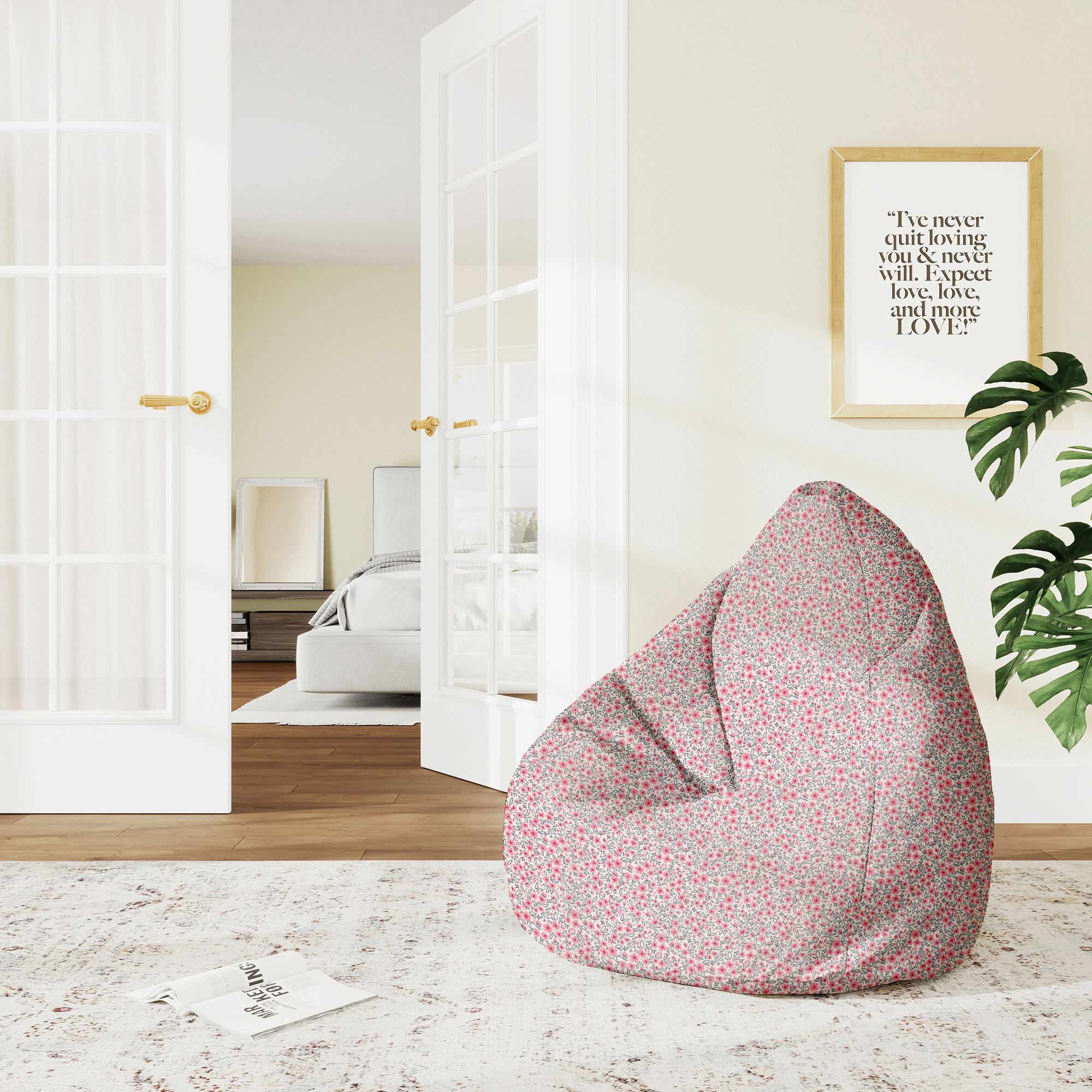 Pearshape Pouf Small Pink Flowers-S-Oxford