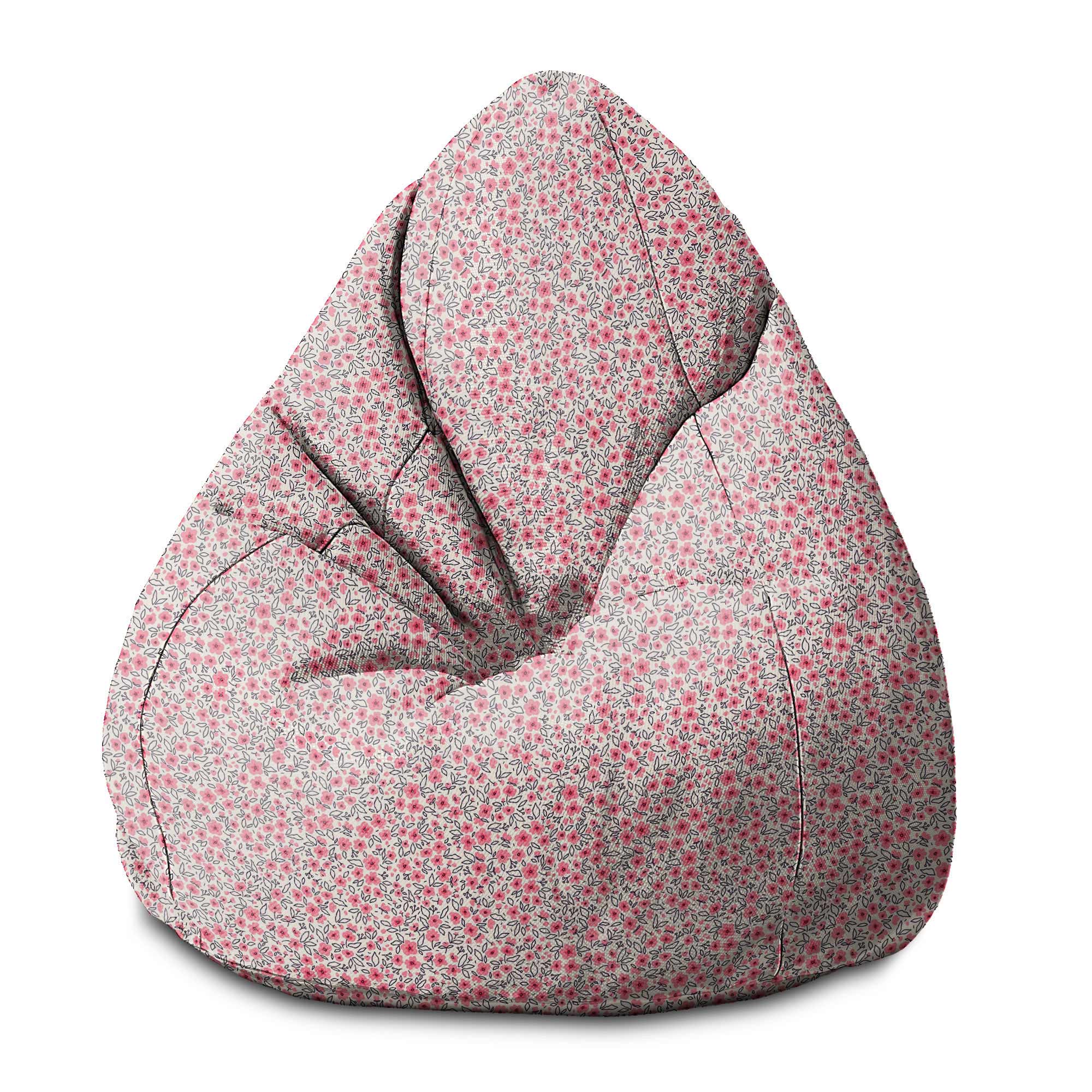 Puf Pearshape Small Pink Flowers-S-Velvet