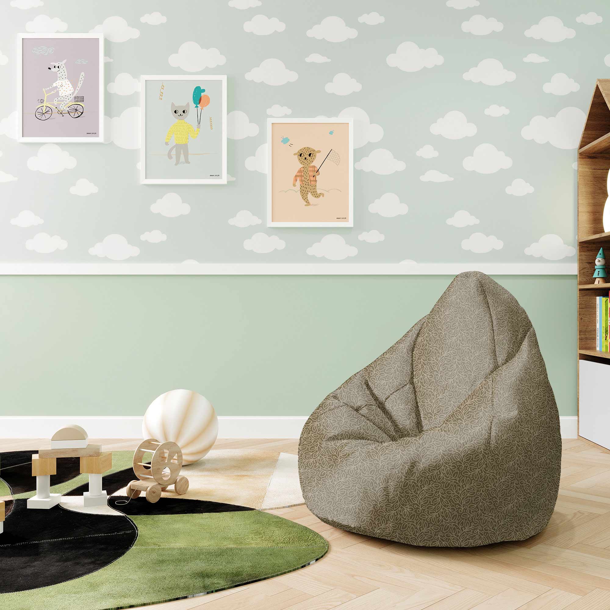 Pearshape Pouf More Leaves Beige-M-Oxford