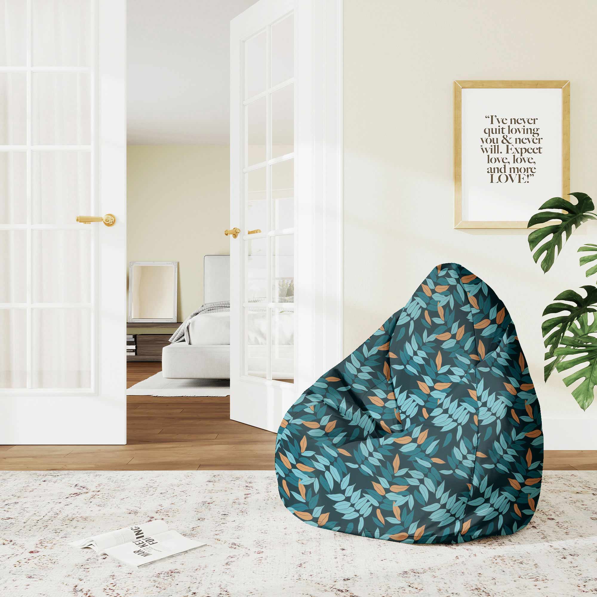 Pearshape Pouf Minimal Leaves Pattern-M-Velvet
