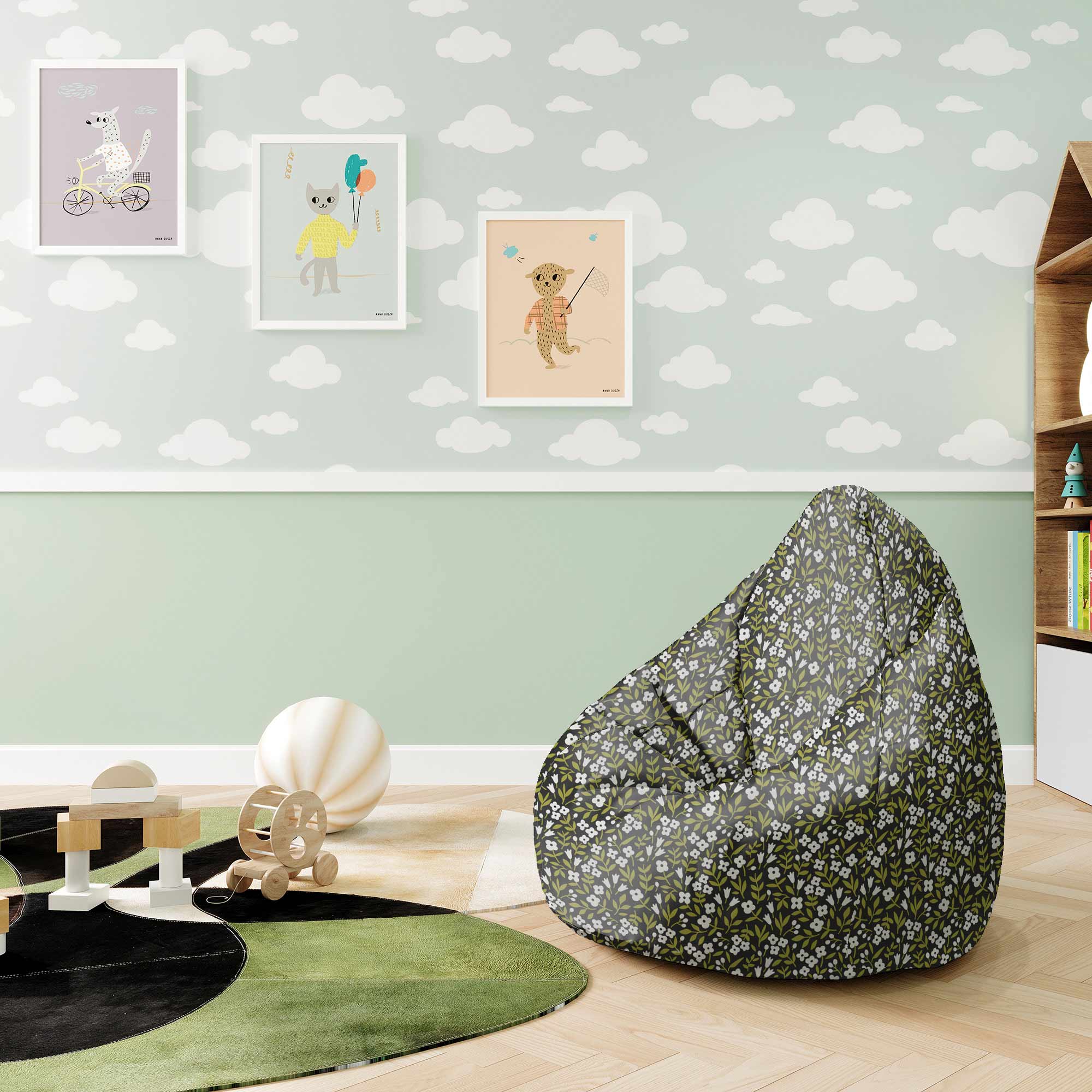 Puf Pearshape White Flower Meadow