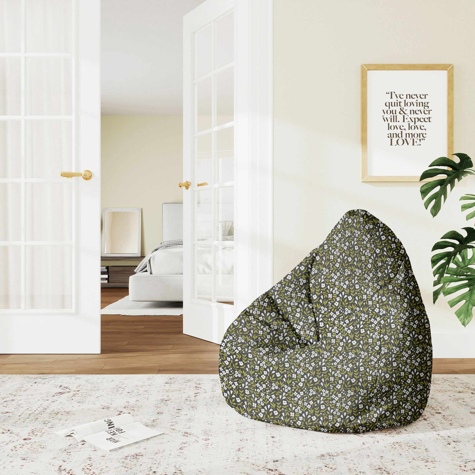 Pearshape Pouf White Flower Meadow-M-Oxford