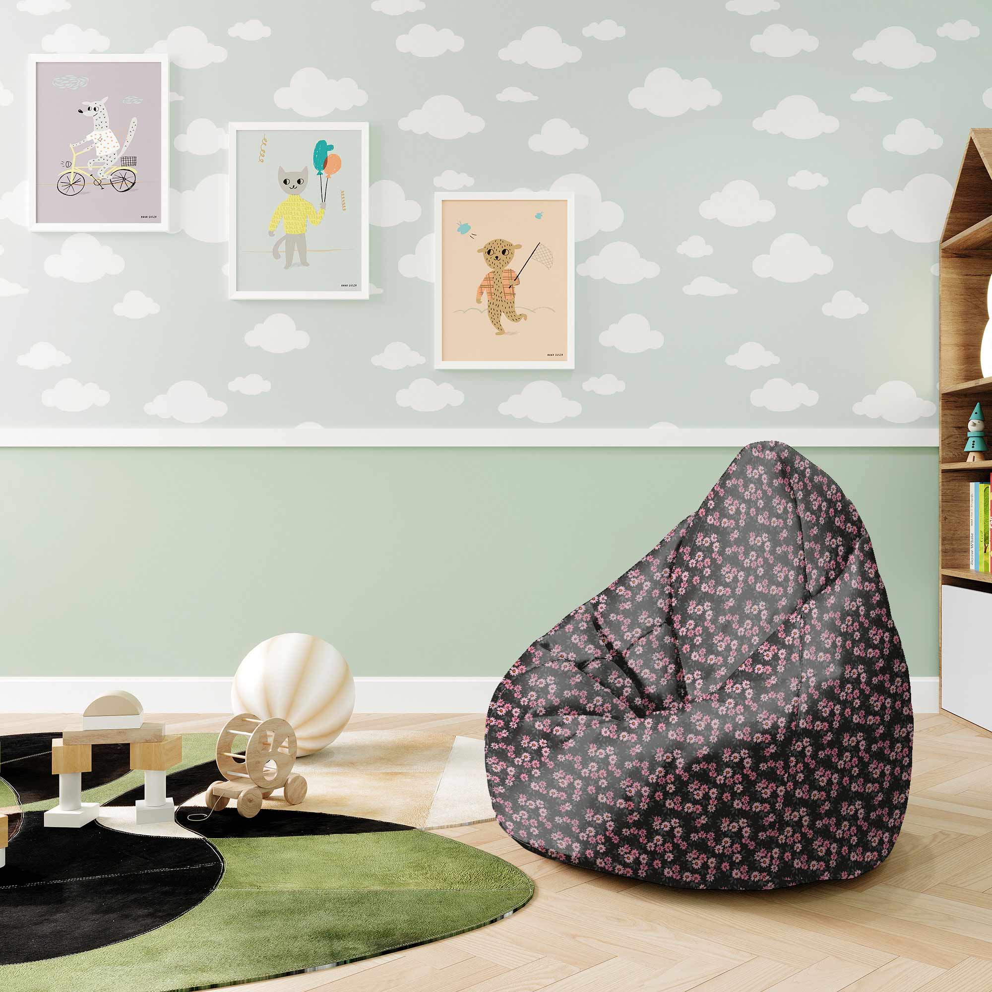 Puf Birnenform Pink Blumen Muster-S-Oxford